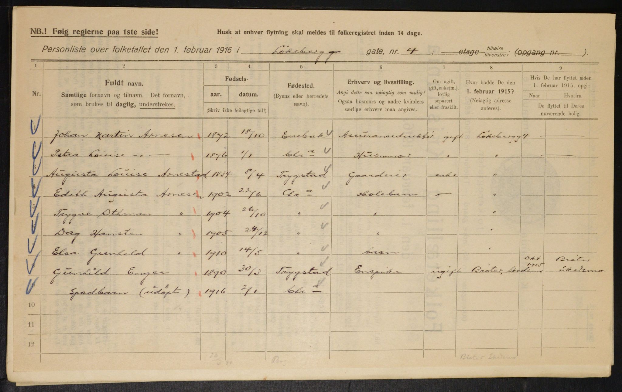 OBA, Municipal Census 1916 for Kristiania, 1916, p. 59878