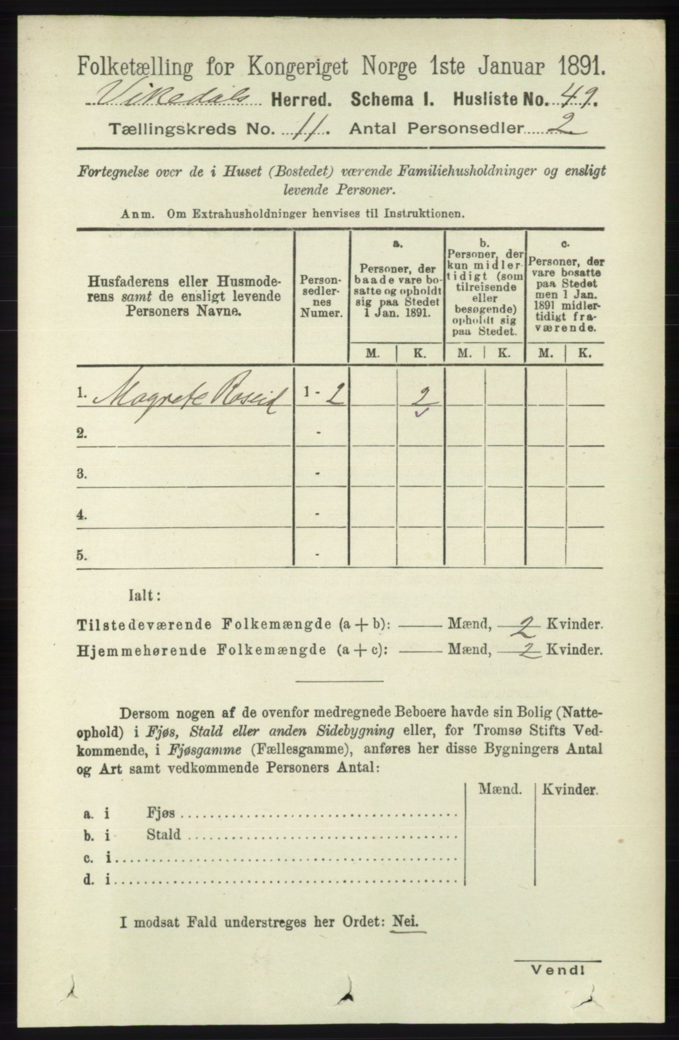 RA, 1891 census for 1157 Vikedal, 1891, p. 2891