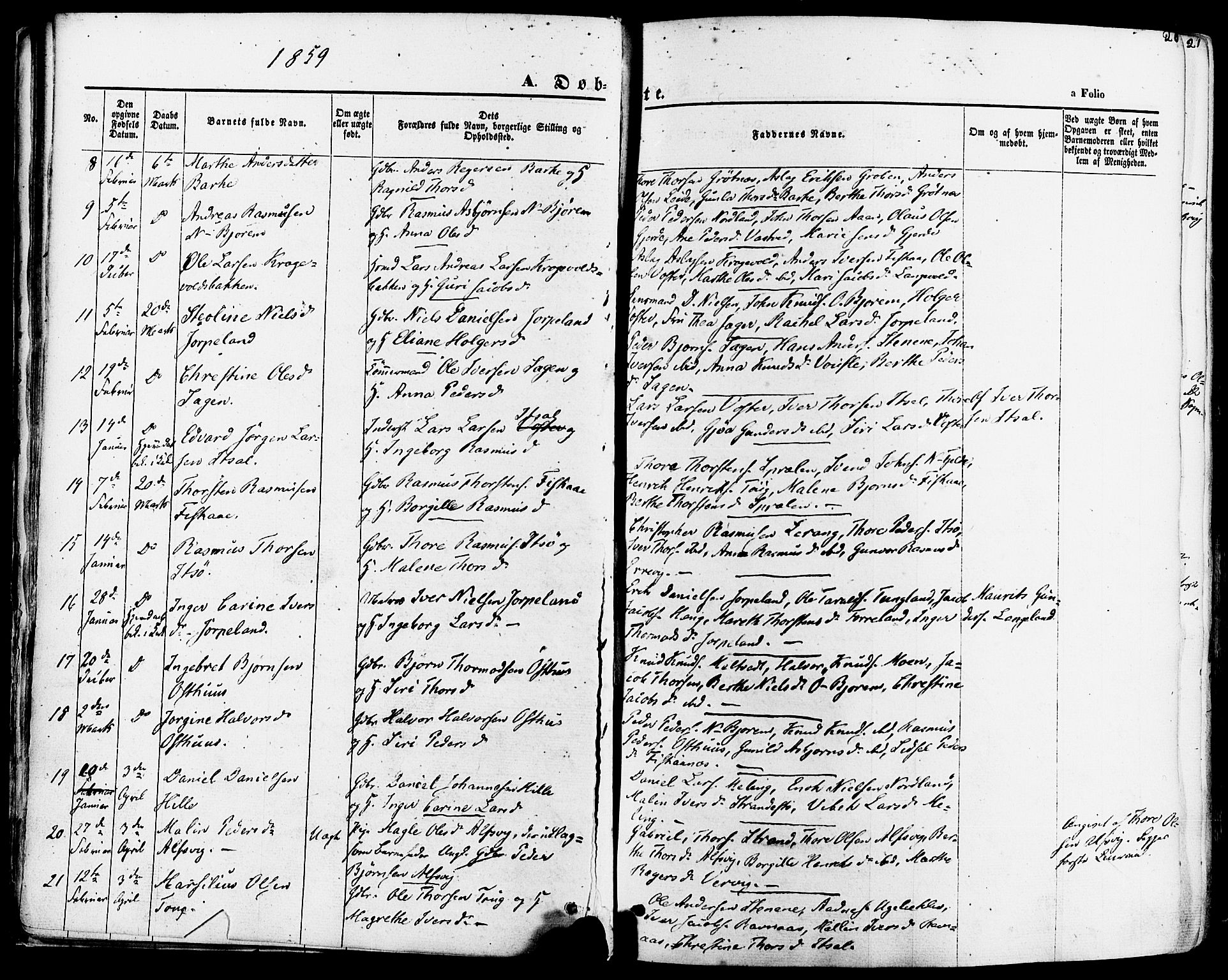 Strand sokneprestkontor, AV/SAST-A-101828/H/Ha/Haa/L0007: Parish register (official) no. A 7, 1855-1881, p. 20