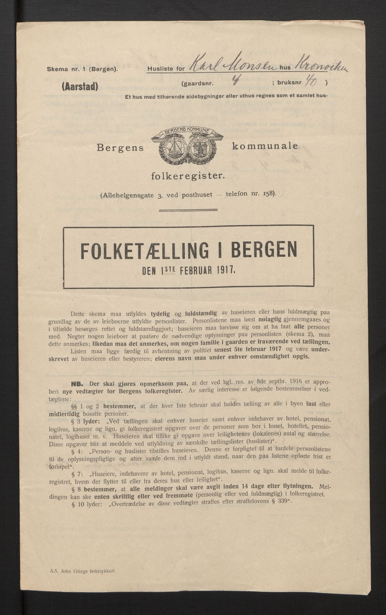 SAB, Municipal Census 1917 for Bergen, 1917, p. 47252