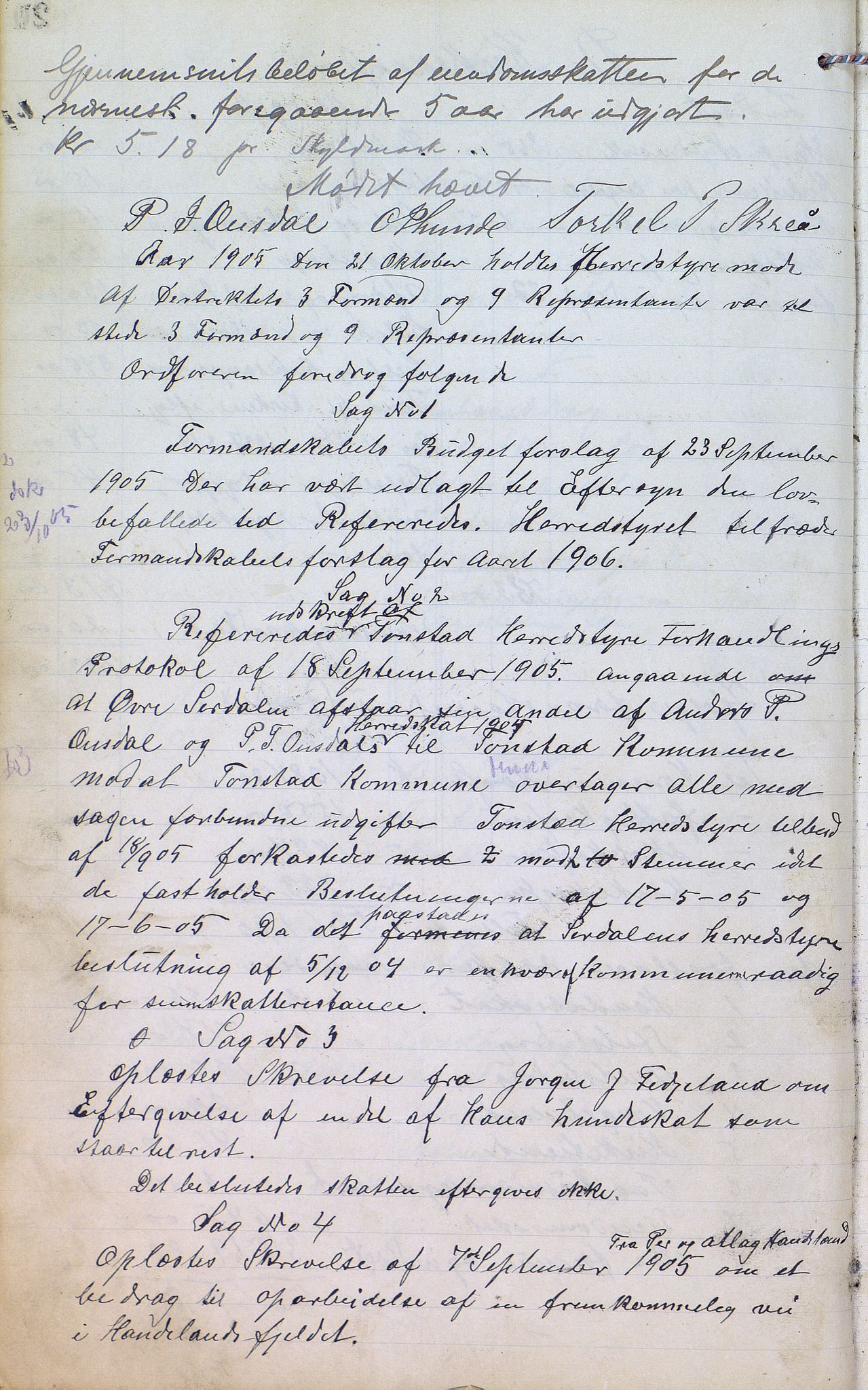 Øvre Sirdal kommune - Formannskapet/Kommunestyret, ARKSOR/1046ØS120/A/L0001: Møtebok (d), 1905-1917, p. 20b