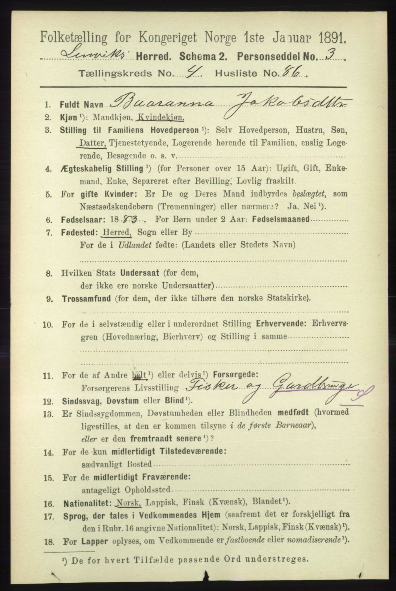 RA, 1891 census for 1931 Lenvik, 1891, p. 2451