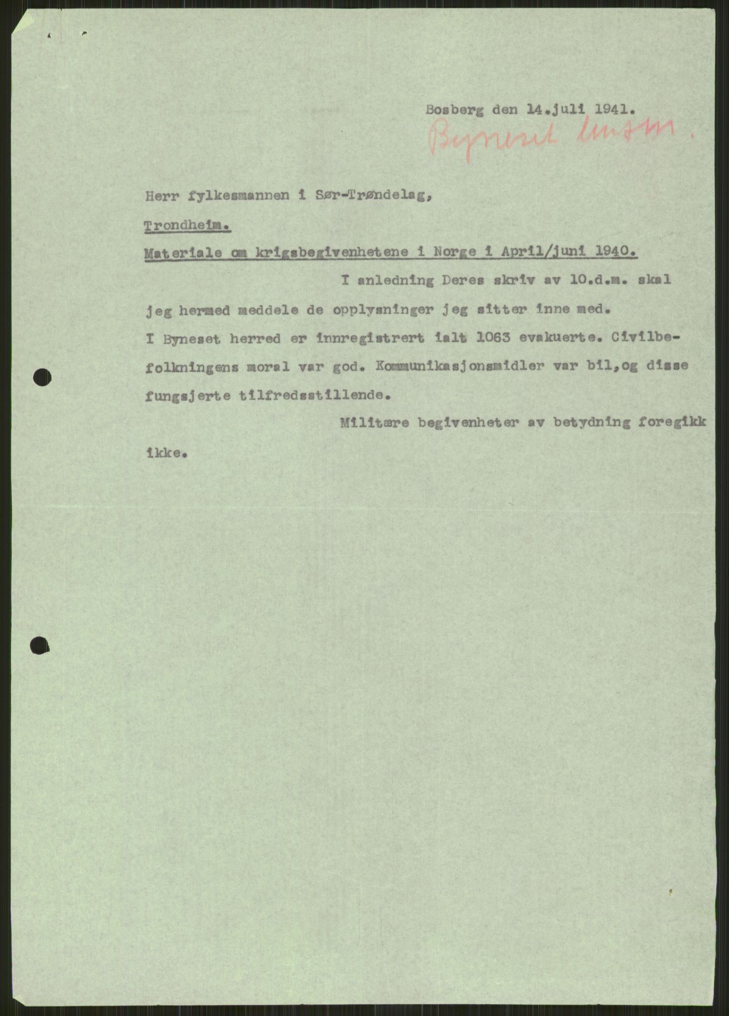 Forsvaret, Forsvarets krigshistoriske avdeling, AV/RA-RAFA-2017/Y/Ya/L0016: II-C-11-31 - Fylkesmenn.  Rapporter om krigsbegivenhetene 1940., 1940, p. 182