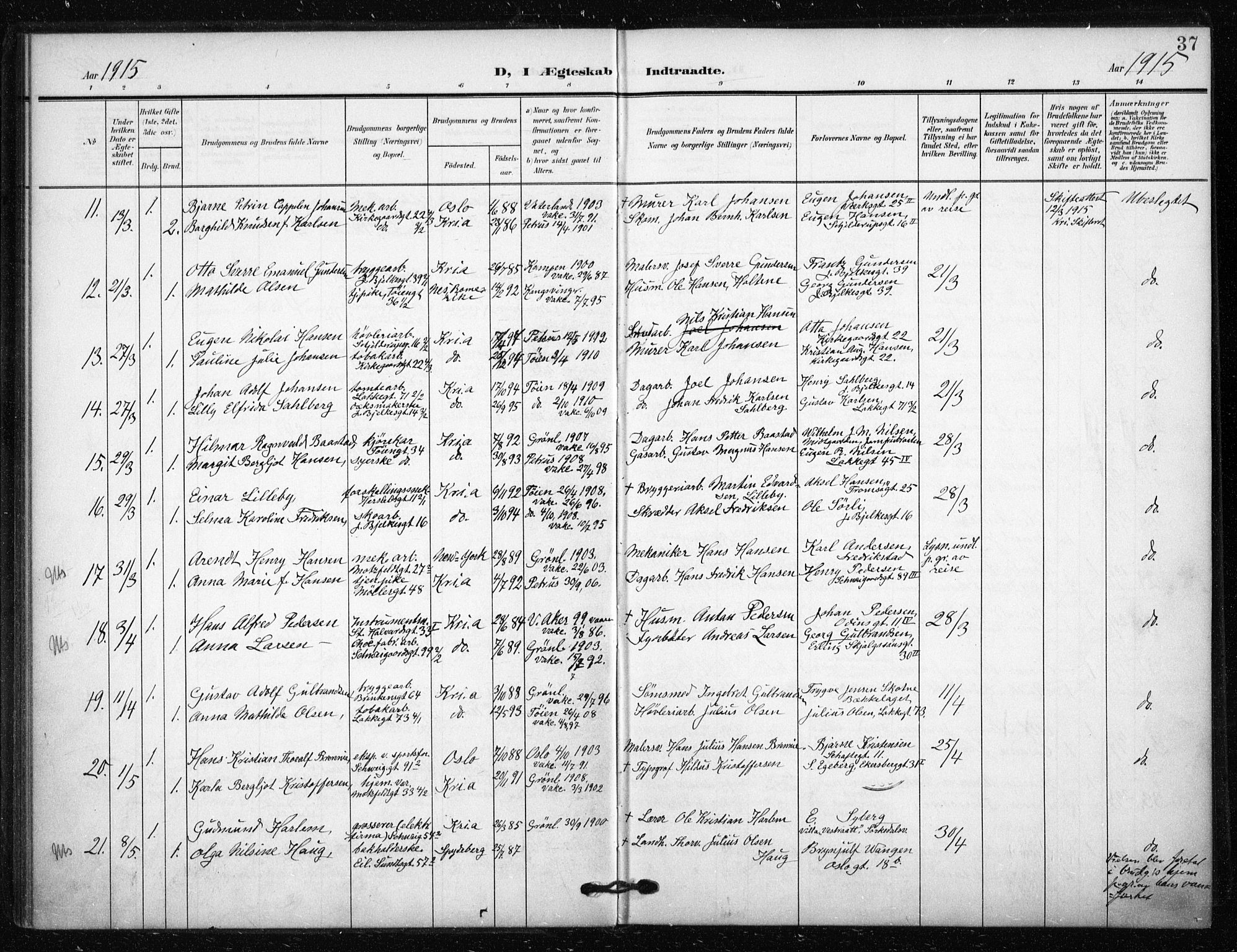 Tøyen prestekontor Kirkebøker, SAO/A-10167a/F/Fa/L0002: Parish register (official) no. 2, 1907-1916, p. 37
