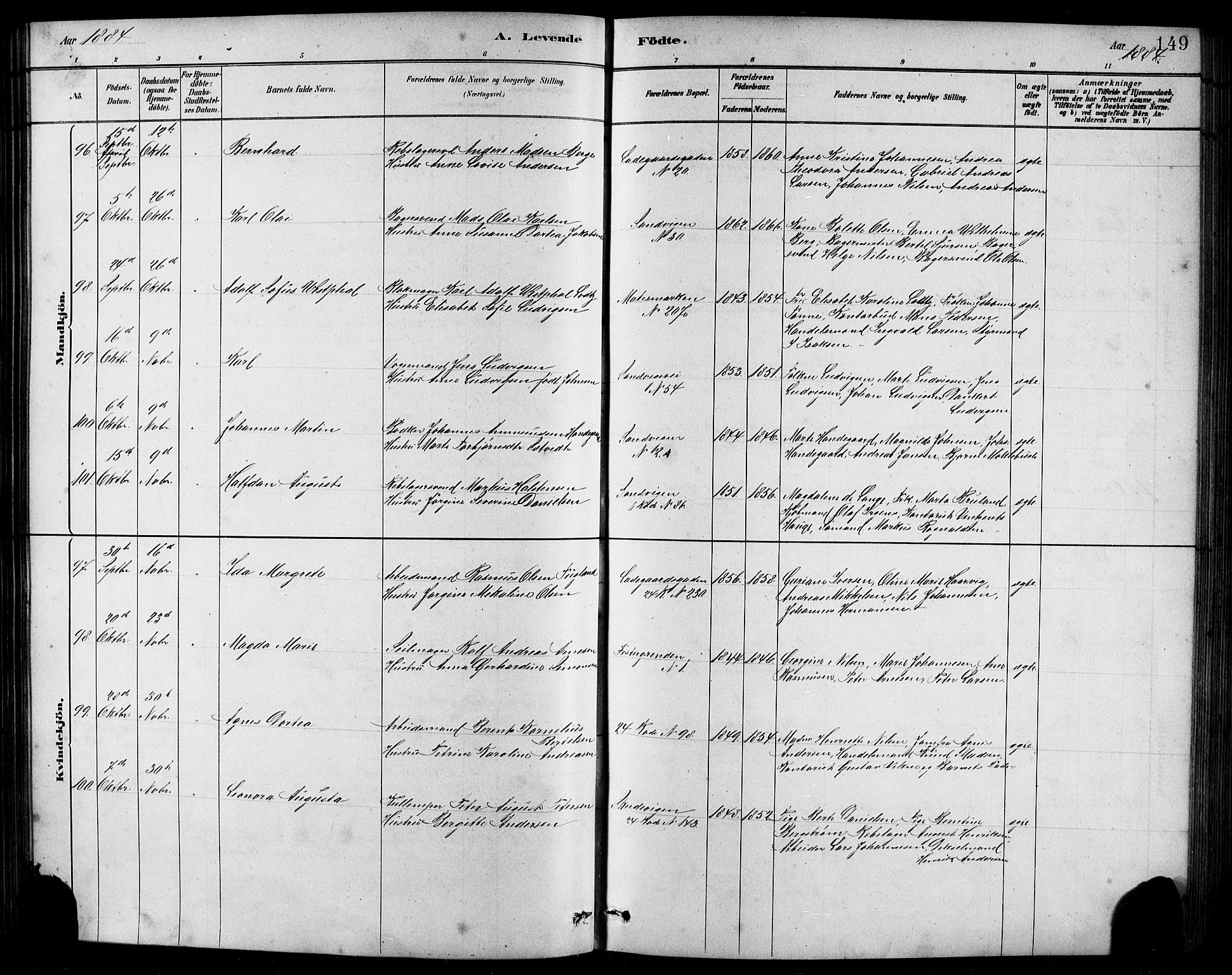 Sandviken Sokneprestembete, AV/SAB-A-77601/H/Hb/L0001: Parish register (copy) no. A 2, 1879-1892, p. 149