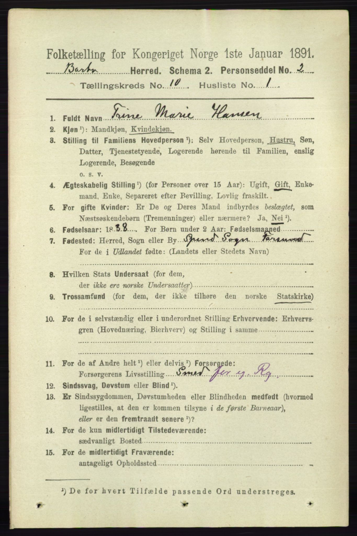 RA, 1891 census for 0990 Barbu, 1891, p. 7894