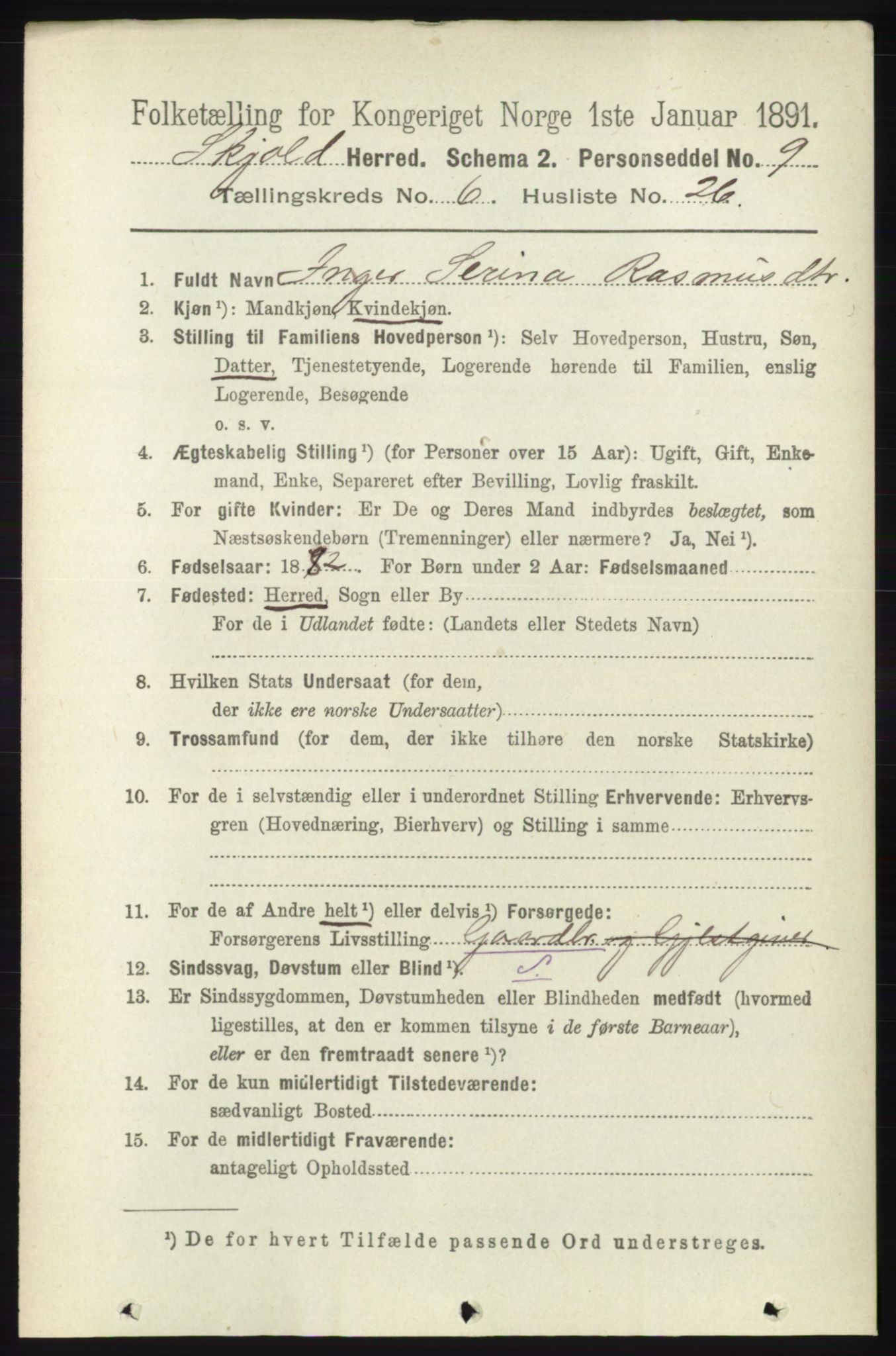 RA, 1891 census for 1154 Skjold, 1891, p. 1149