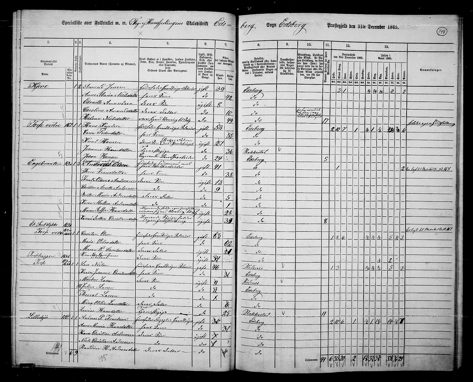 RA, 1865 census for Eidsberg, 1865, p. 136