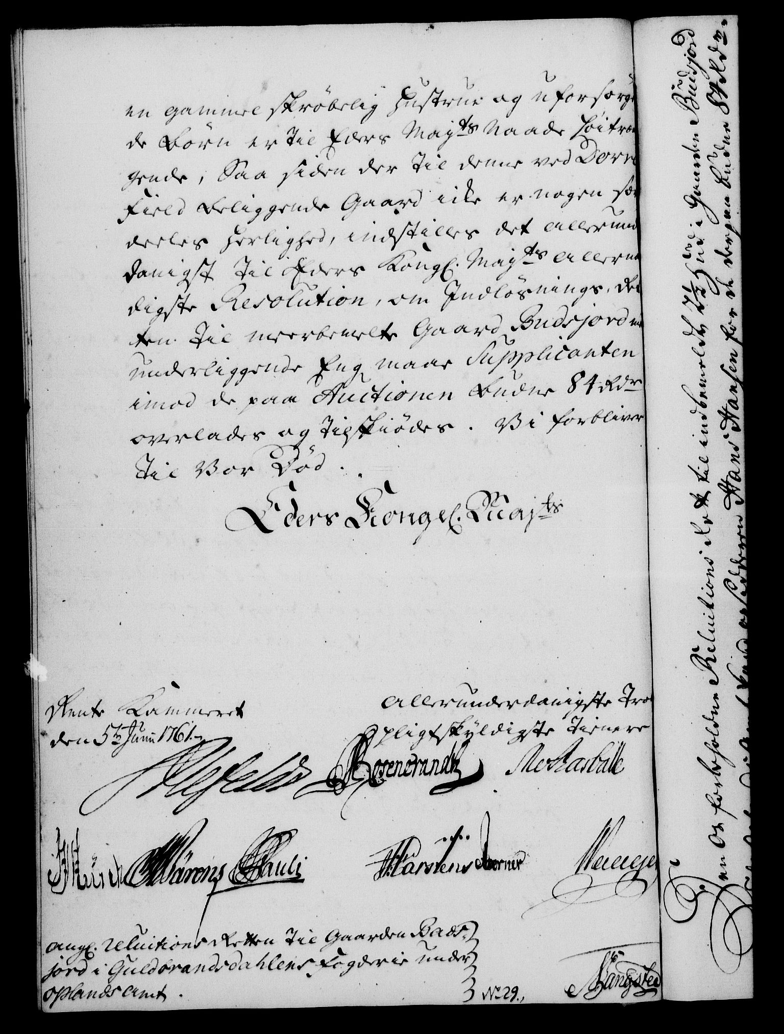 Rentekammeret, Kammerkanselliet, RA/EA-3111/G/Gf/Gfa/L0043: Norsk relasjons- og resolusjonsprotokoll (merket RK 52.43), 1761, p. 258