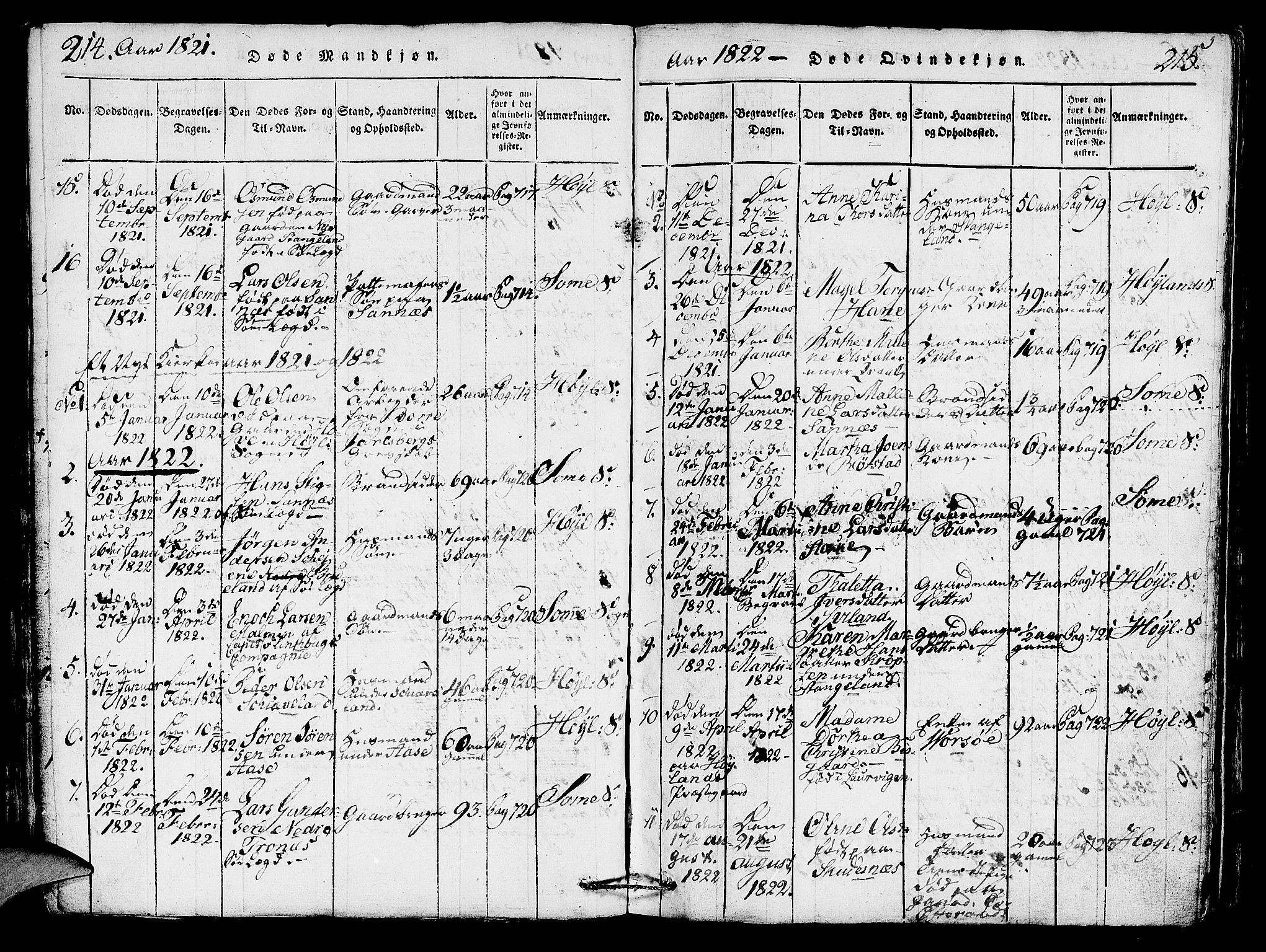 Høyland sokneprestkontor, AV/SAST-A-101799/001/30BA/L0006: Parish register (official) no. A 6, 1815-1825, p. 214-215