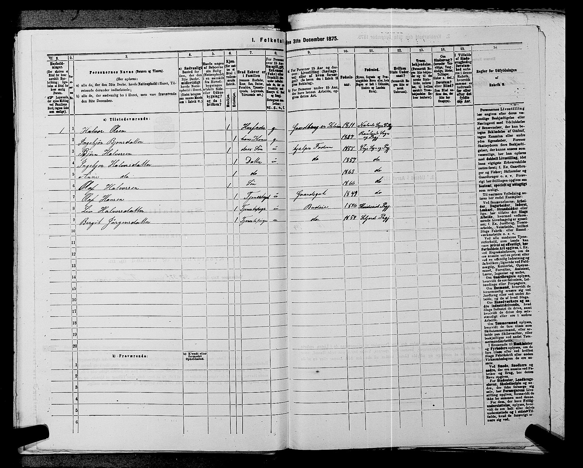 SAKO, 1875 census for 0834P Vinje, 1875, p. 222