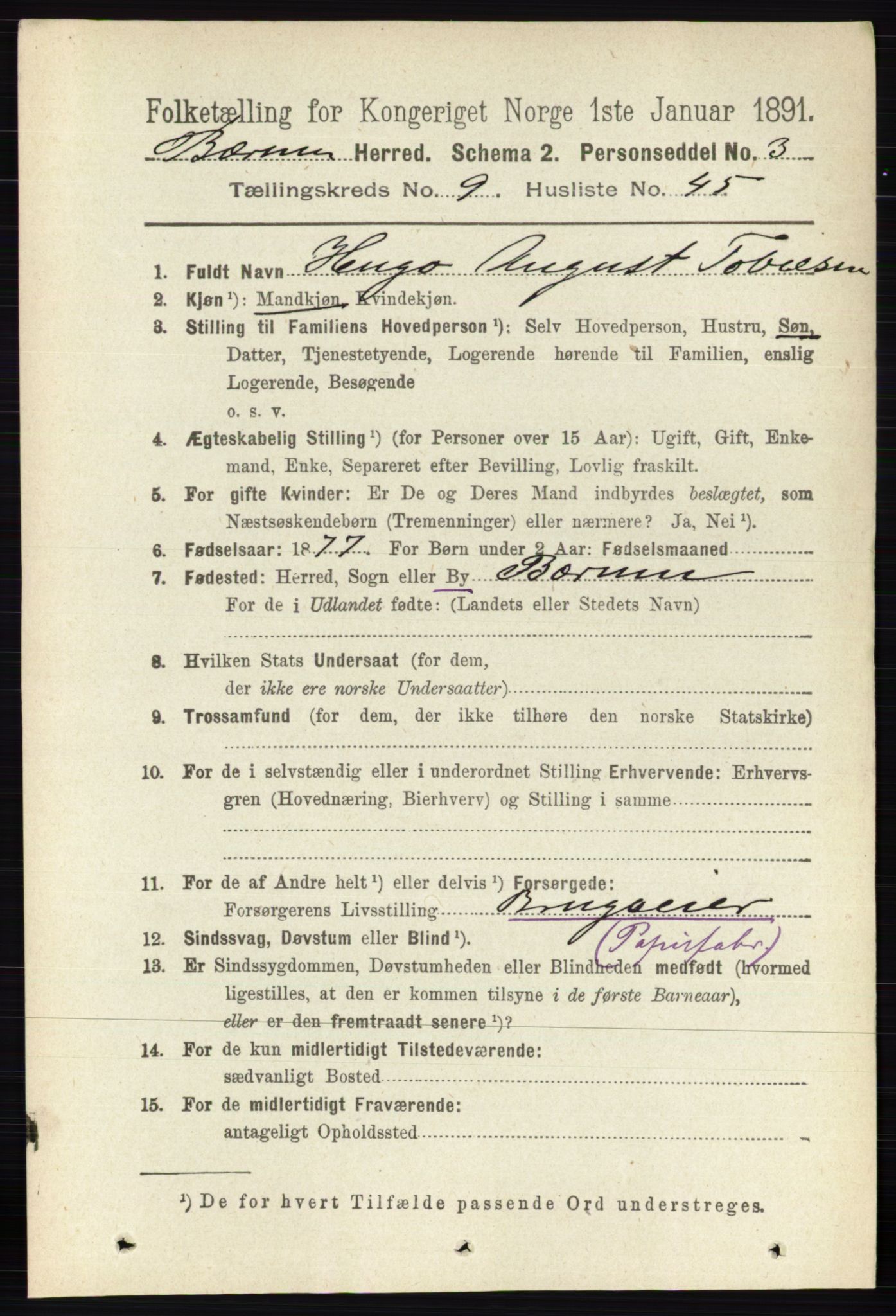 RA, 1891 census for 0219 Bærum, 1891, p. 5596