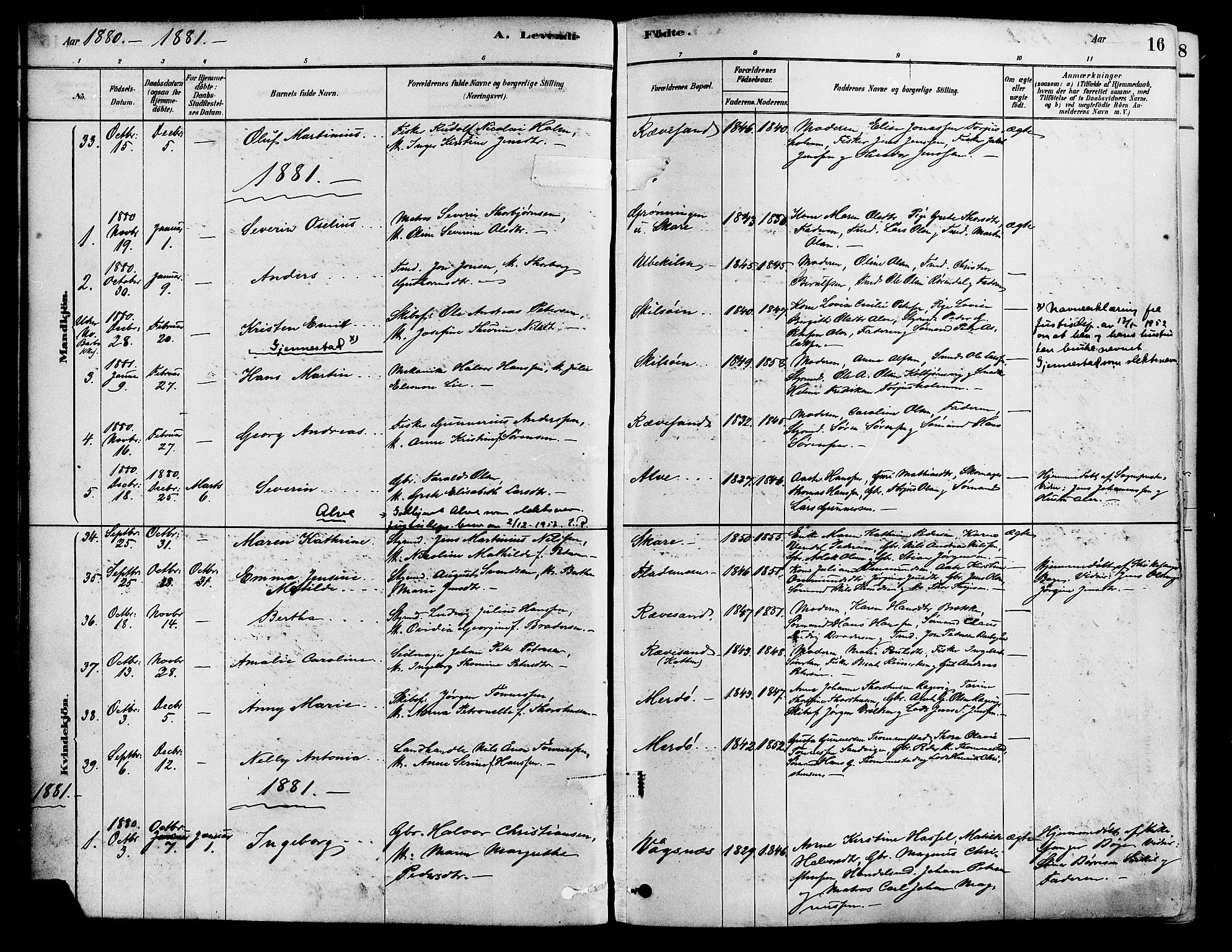 Tromøy sokneprestkontor, AV/SAK-1111-0041/F/Fa/L0009: Parish register (official) no. A 9, 1878-1896, p. 16