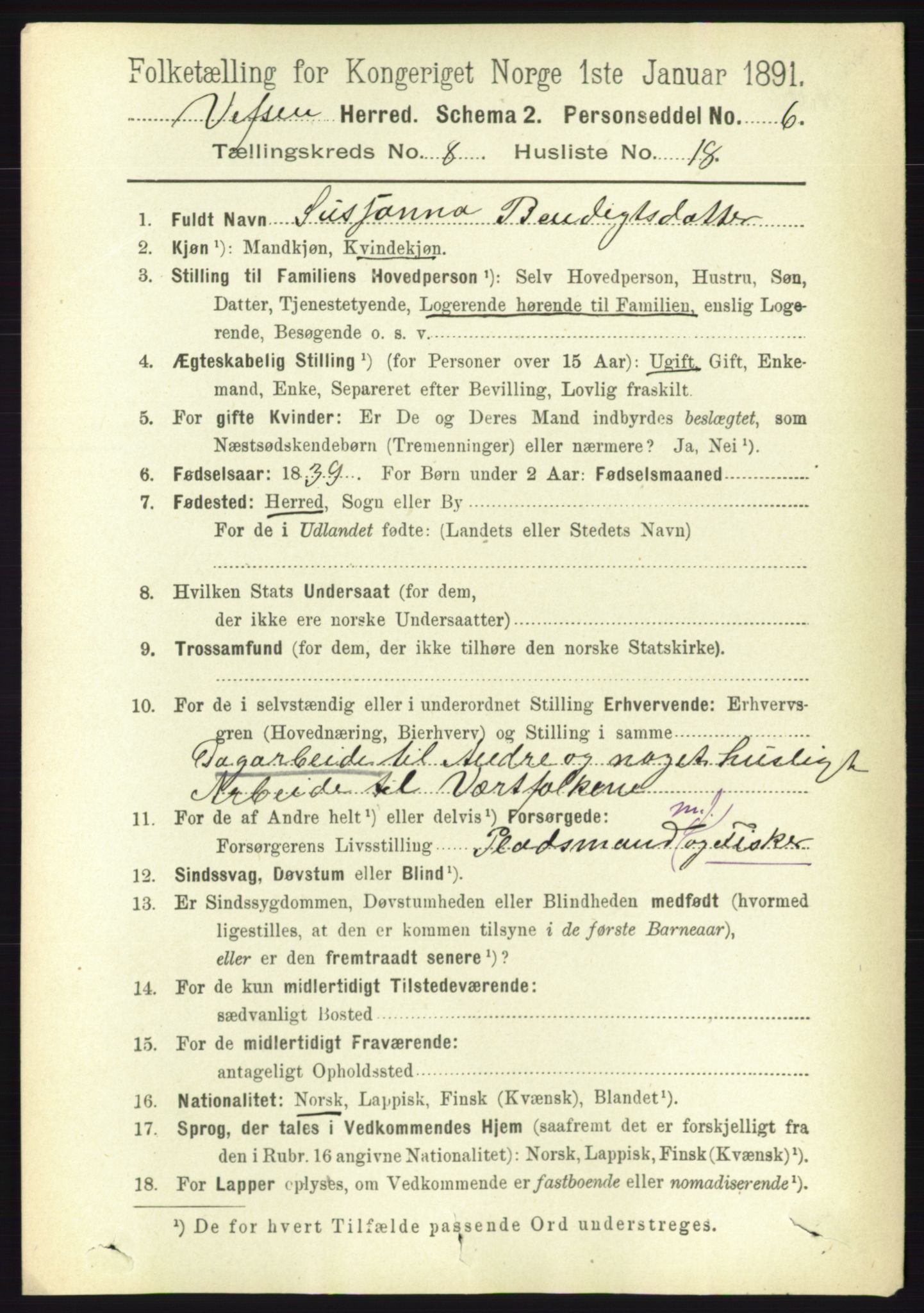 RA, 1891 census for 1824 Vefsn, 1891, p. 4354