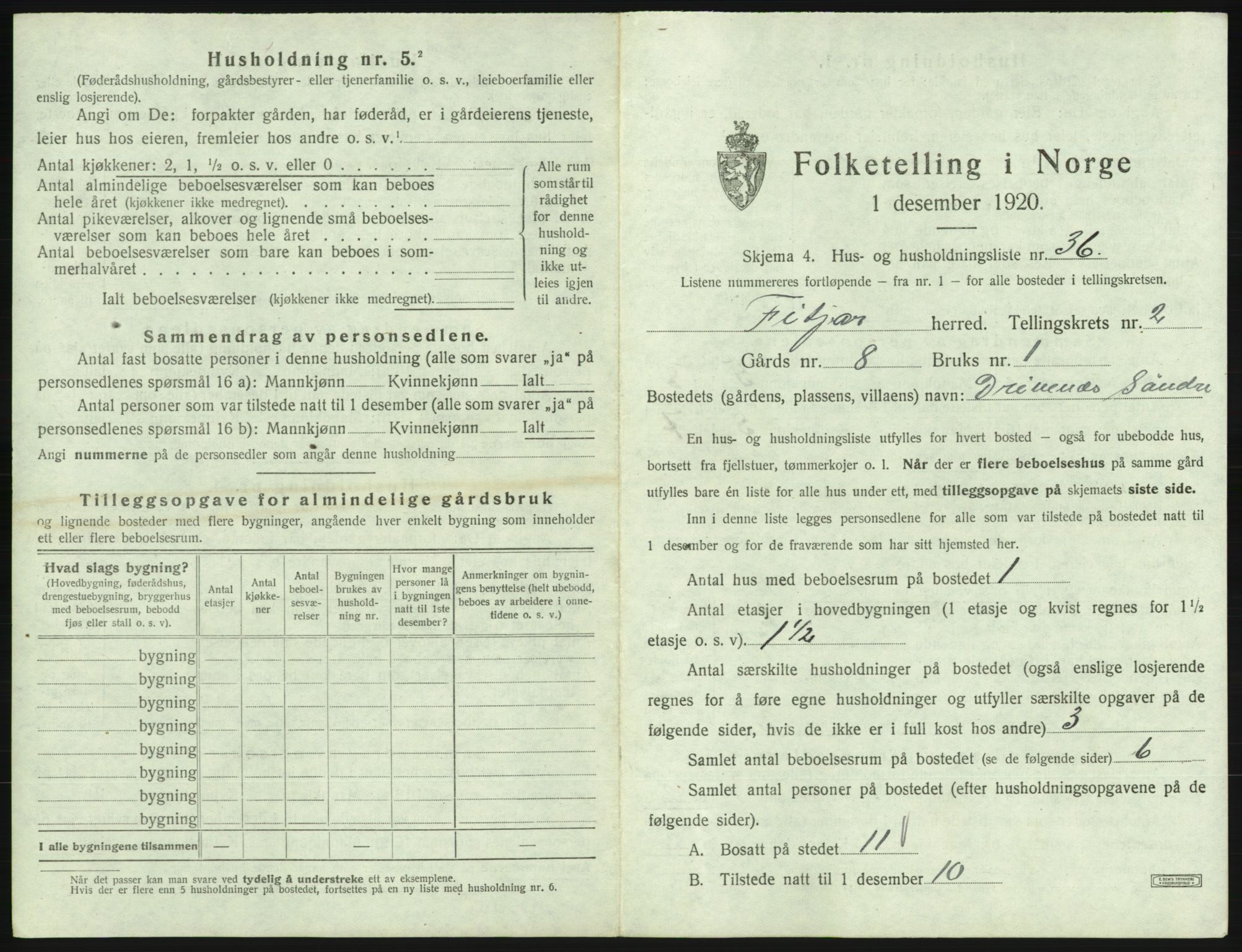 SAB, 1920 census for Fitjar, 1920, p. 235