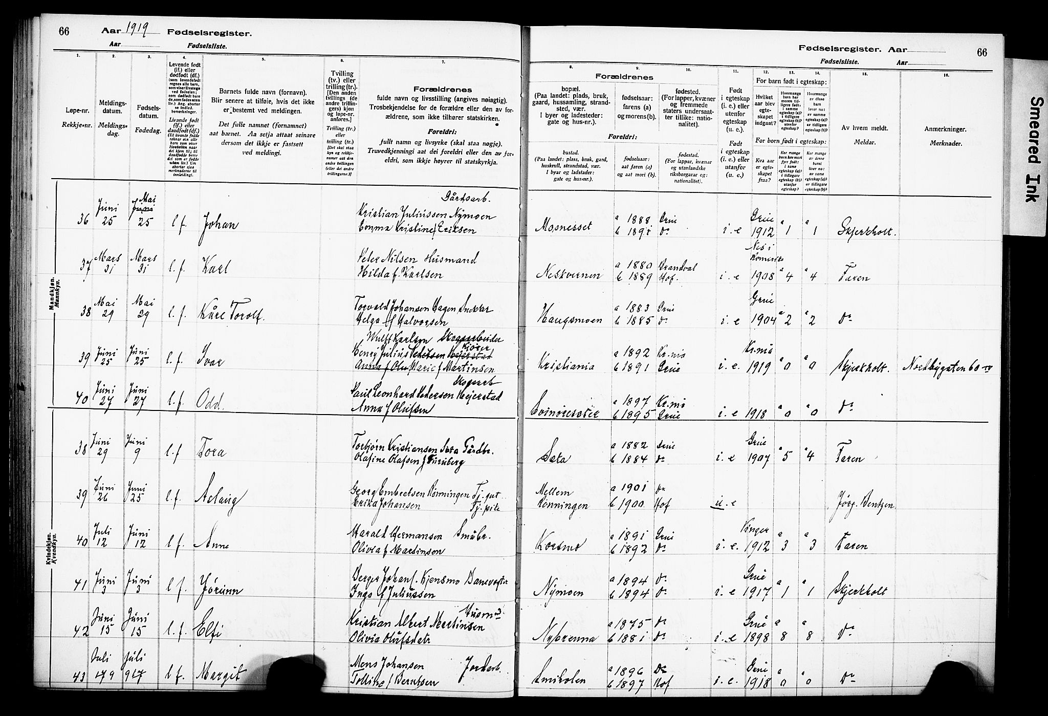 Grue prestekontor, AV/SAH-PREST-036/I/Id/Ida/L0001: Birth register no. I 1, 1916-1926, p. 66