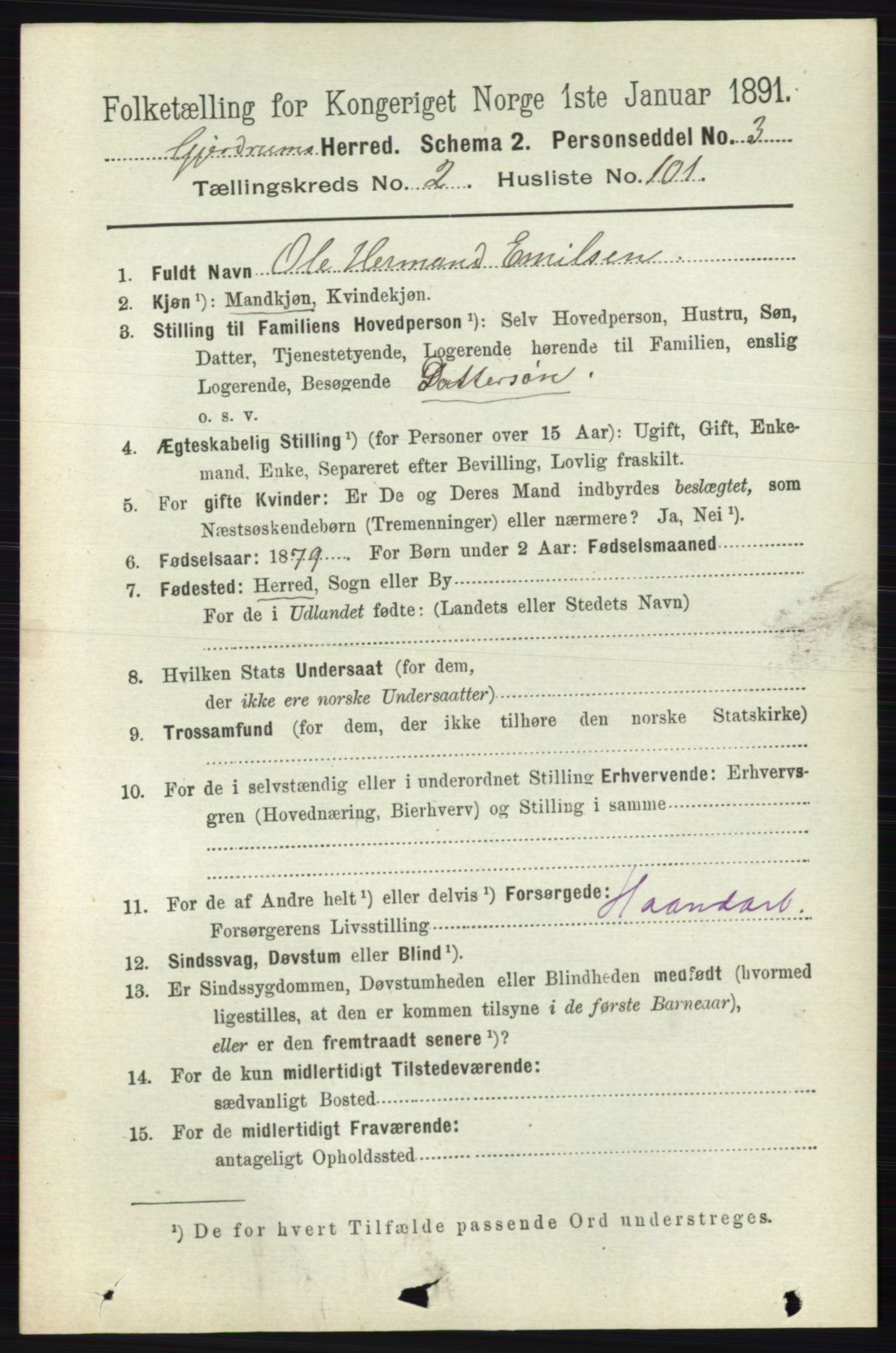 RA, 1891 census for 0234 Gjerdrum, 1891, p. 1154