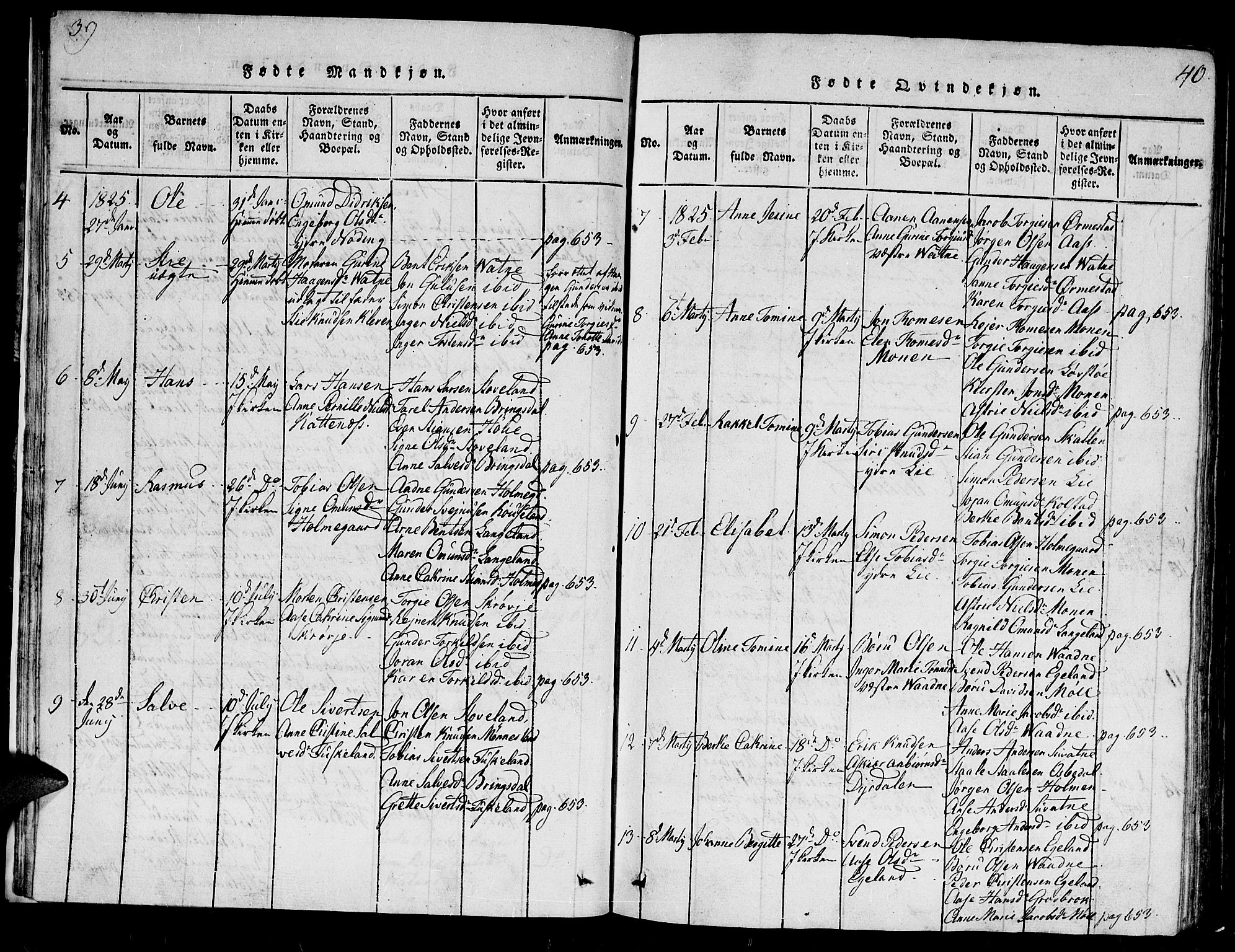 Holum sokneprestkontor, AV/SAK-1111-0022/F/Fb/Fba/L0002: Parish register (copy) no. B 2, 1820-1849, p. 39-40