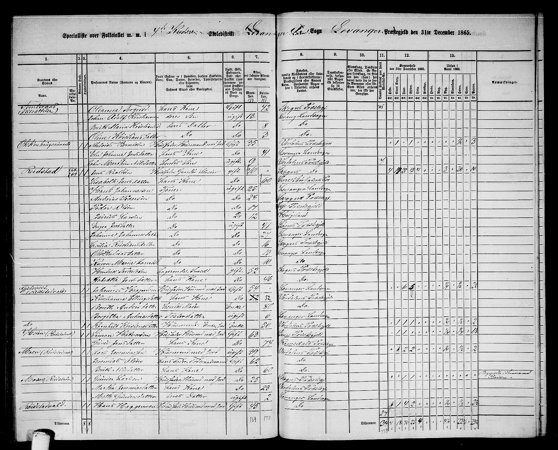RA, 1865 census for Levanger/Levanger, 1865, p. 91