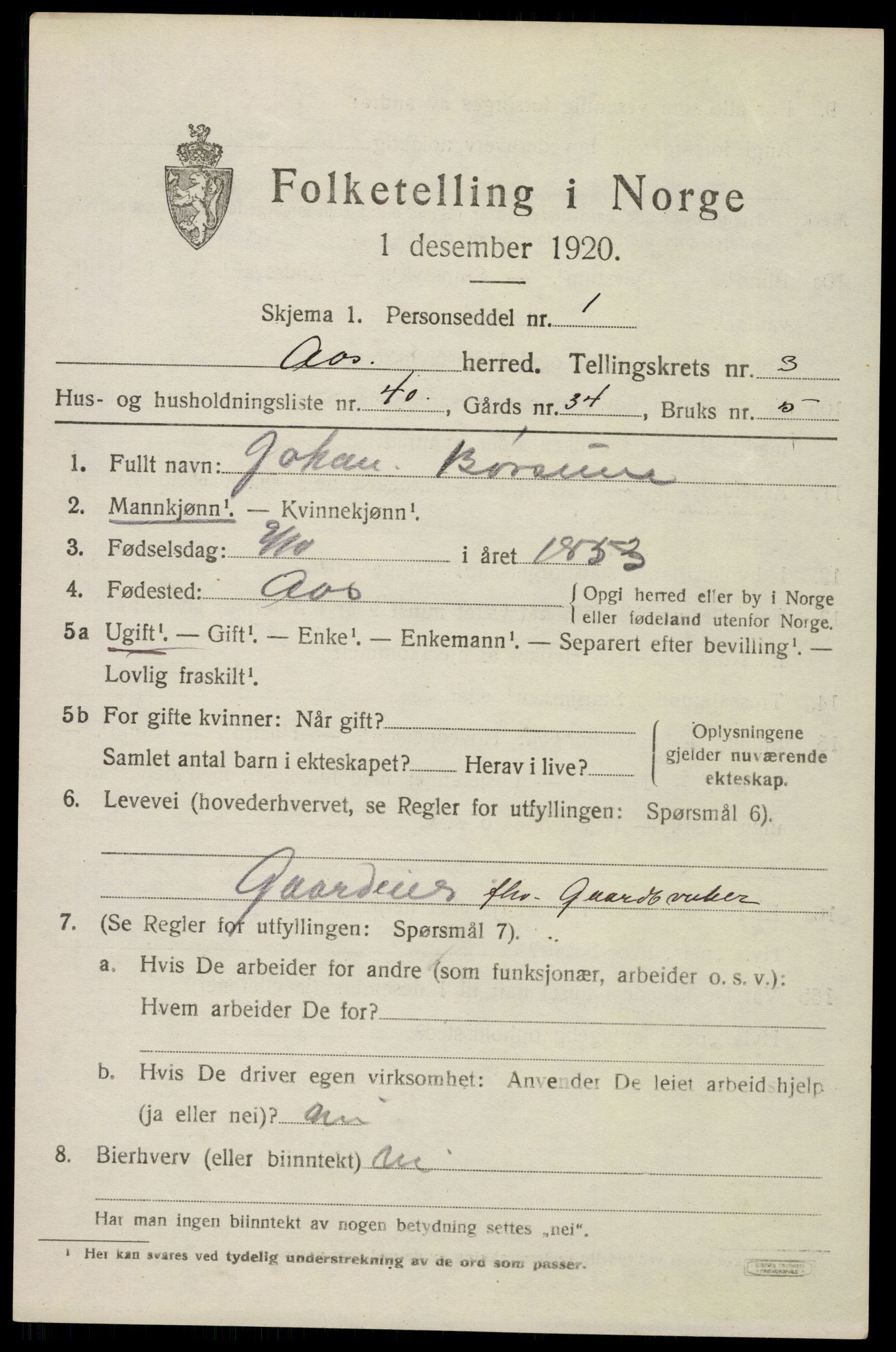 SAO, 1920 census for Ås, 1920, p. 4168