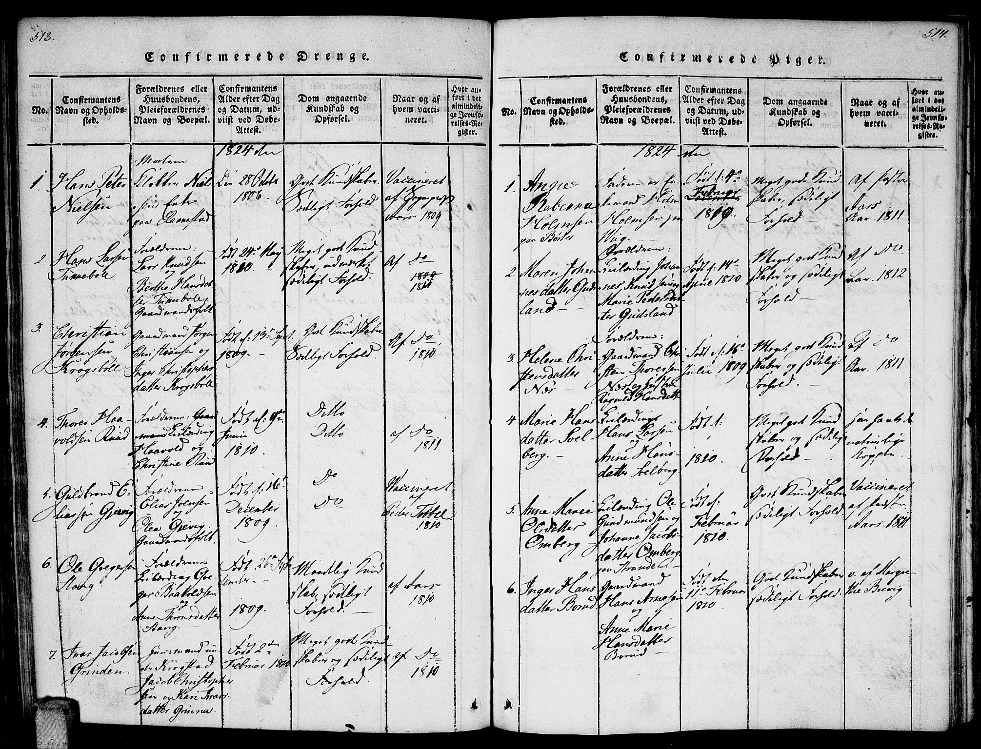 Enebakk prestekontor Kirkebøker, AV/SAO-A-10171c/F/Fa/L0006: Parish register (official) no. I 6, 1815-1832, p. 513-514