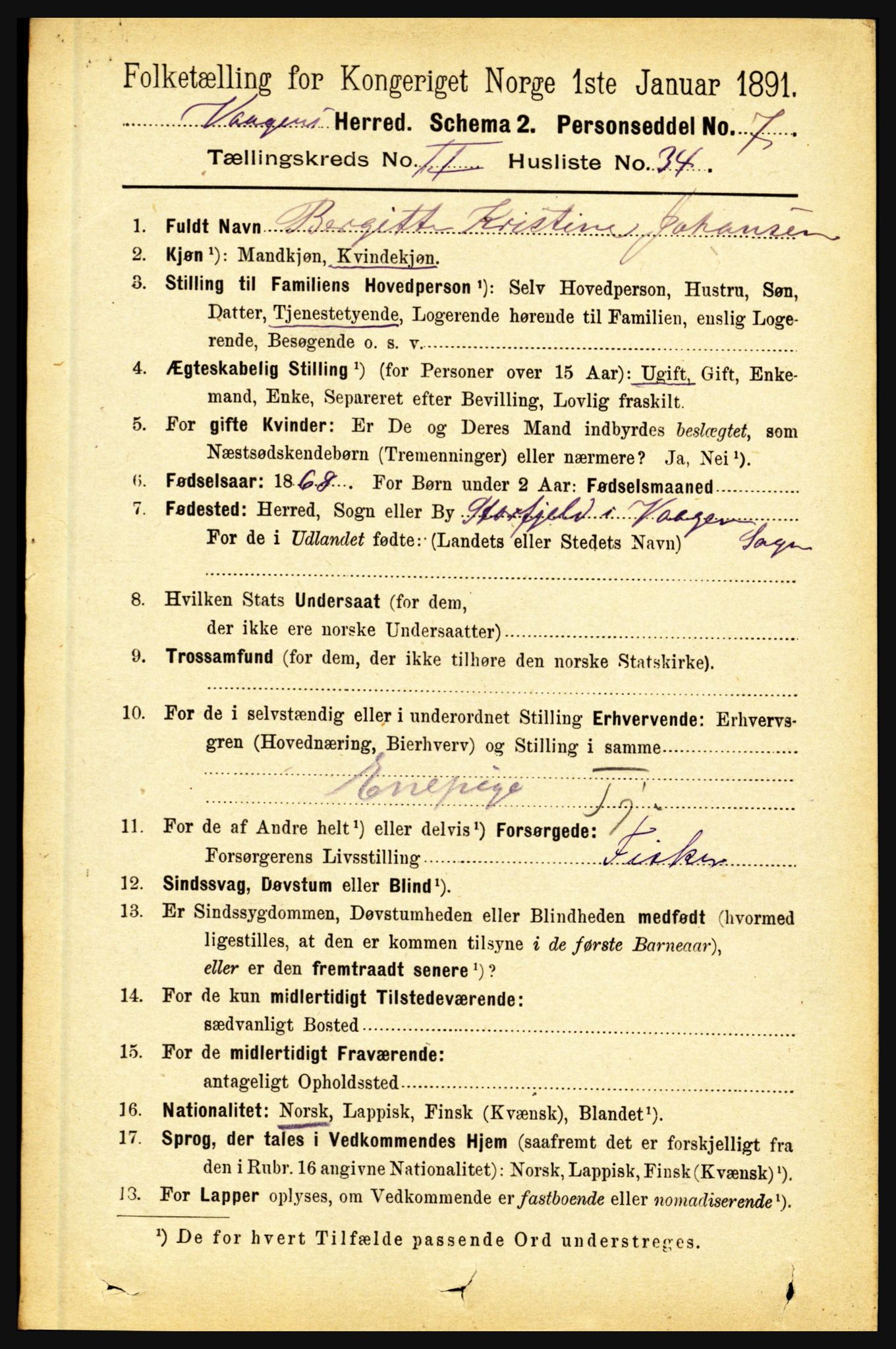 RA, 1891 census for 1865 Vågan, 1891, p. 651