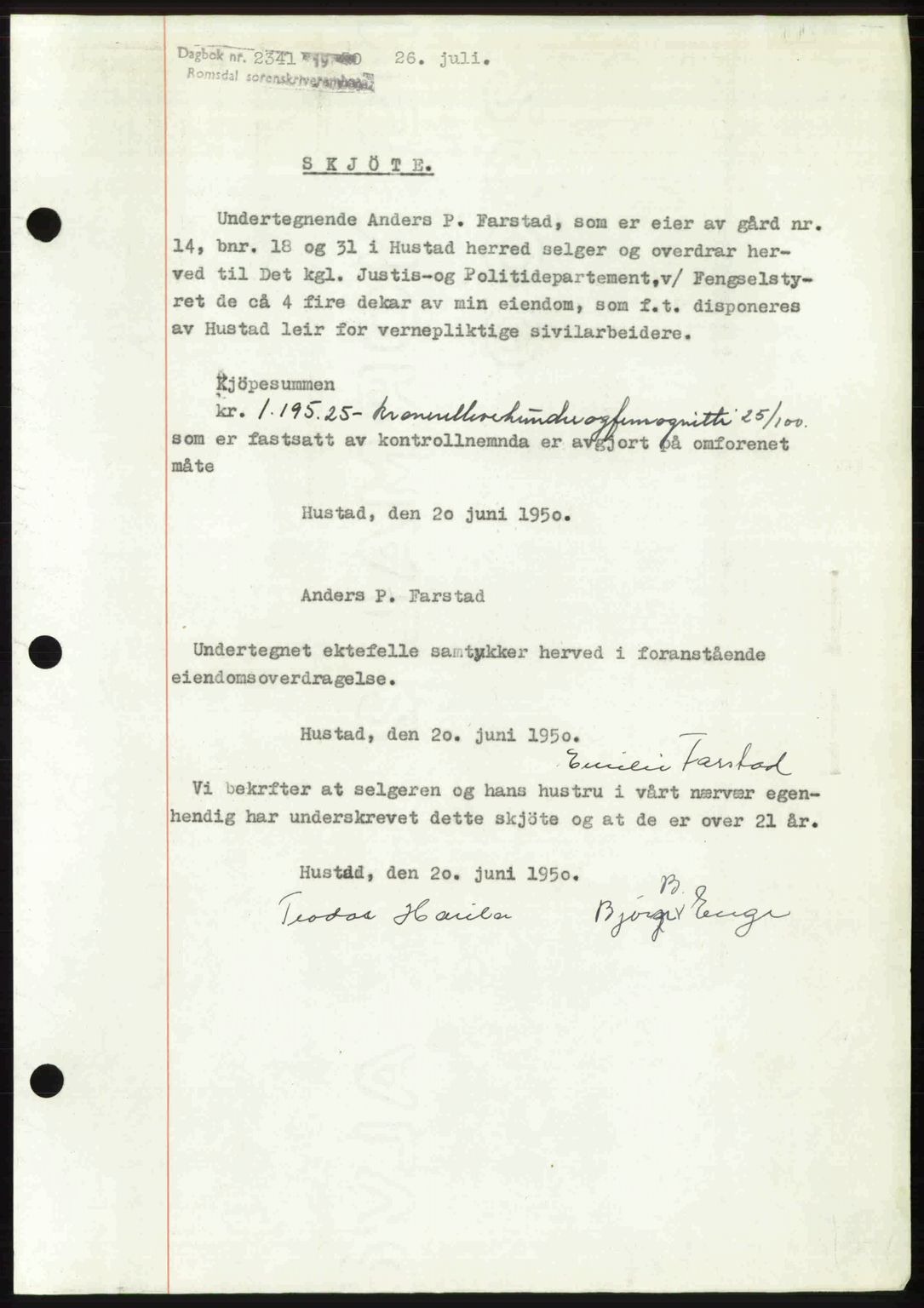 Romsdal sorenskriveri, SAT/A-4149/1/2/2C: Mortgage book no. A34, 1950-1950, Diary no: : 2341/1950