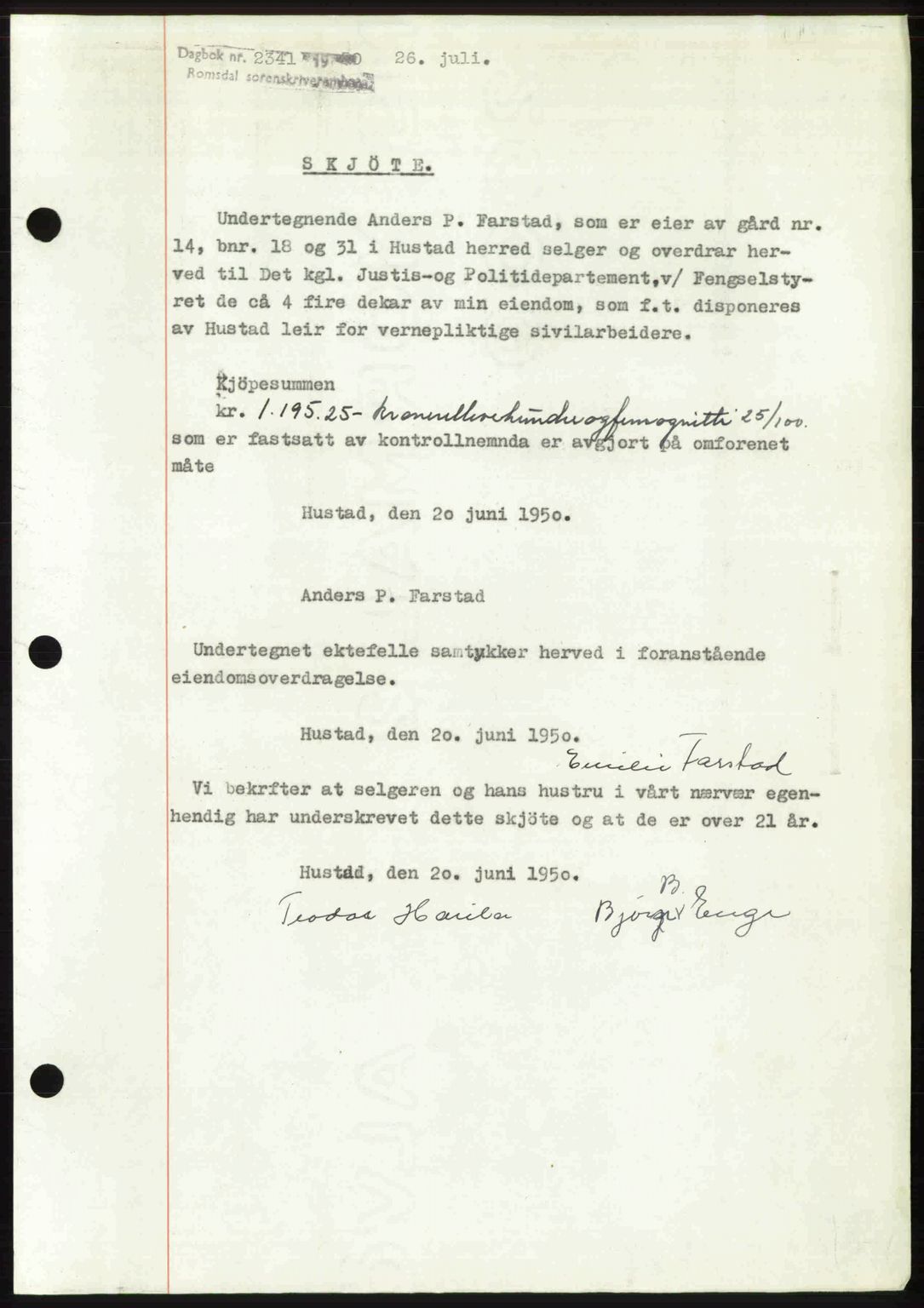 Romsdal sorenskriveri, AV/SAT-A-4149/1/2/2C: Mortgage book no. A34, 1950-1950, Diary no: : 2341/1950