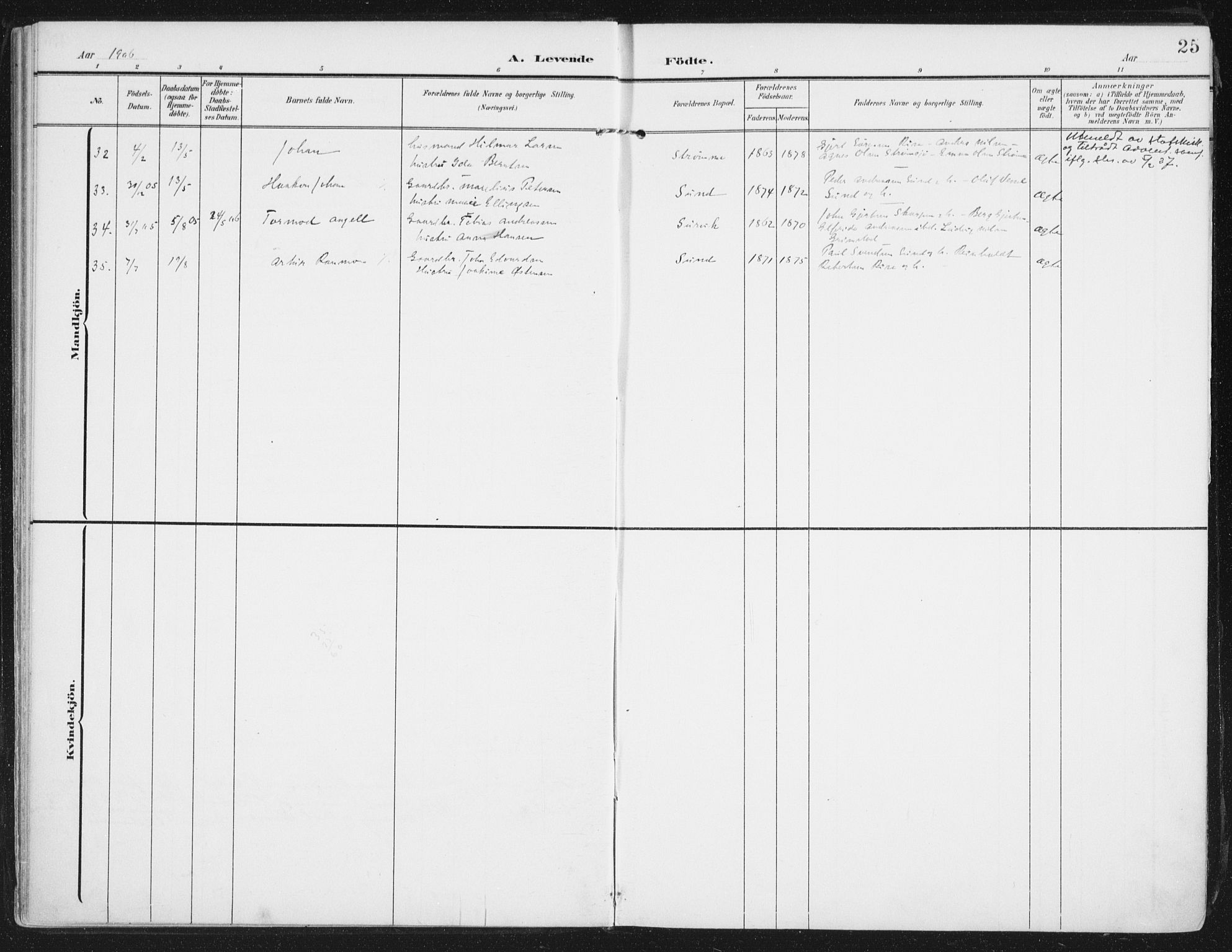 Ministerialprotokoller, klokkerbøker og fødselsregistre - Nordland, SAT/A-1459/892/L1321: Parish register (official) no. 892A02, 1902-1918, p. 25