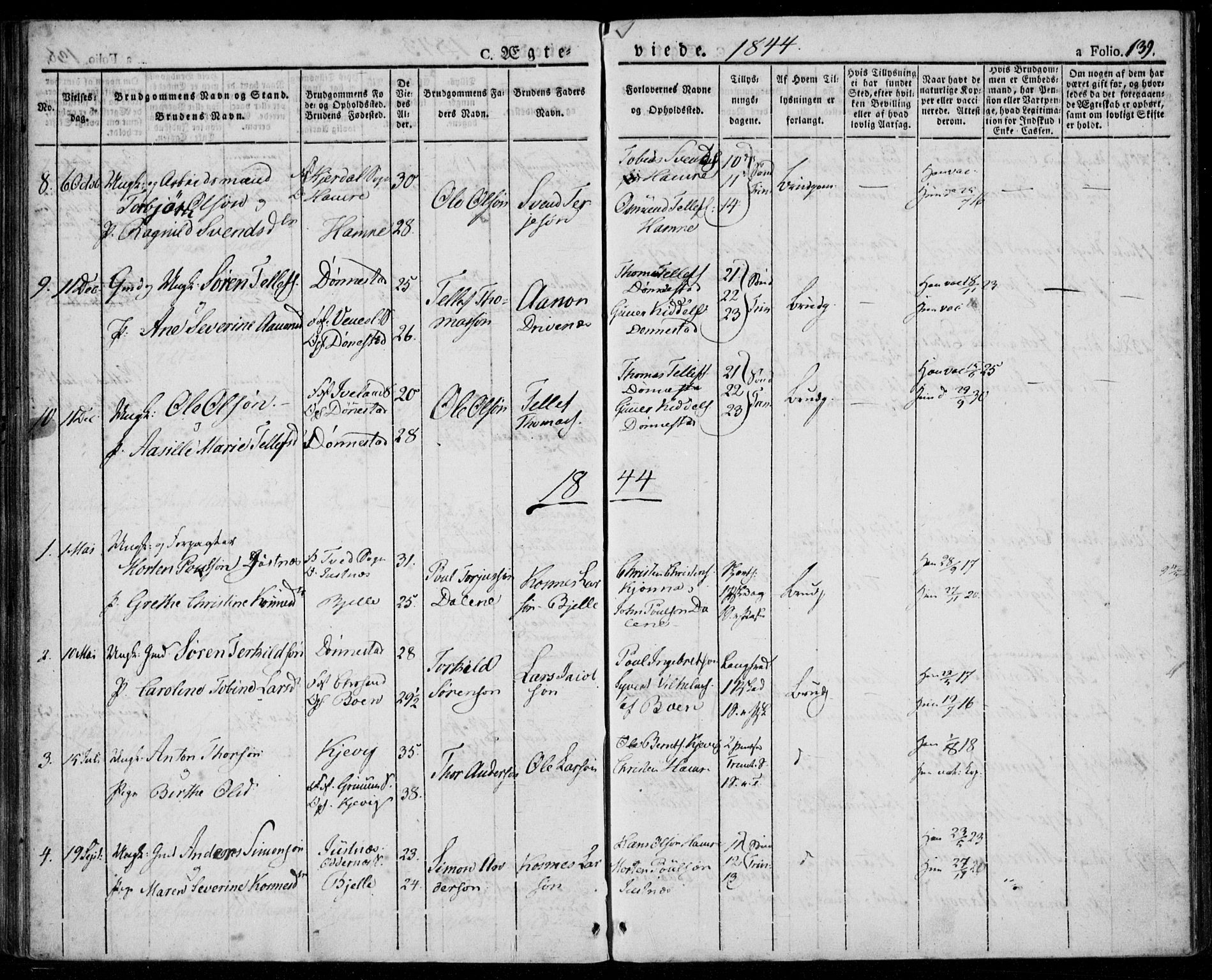 Tveit sokneprestkontor, AV/SAK-1111-0043/F/Fa/L0003: Parish register (official) no. A 3, 1829-1852, p. 139