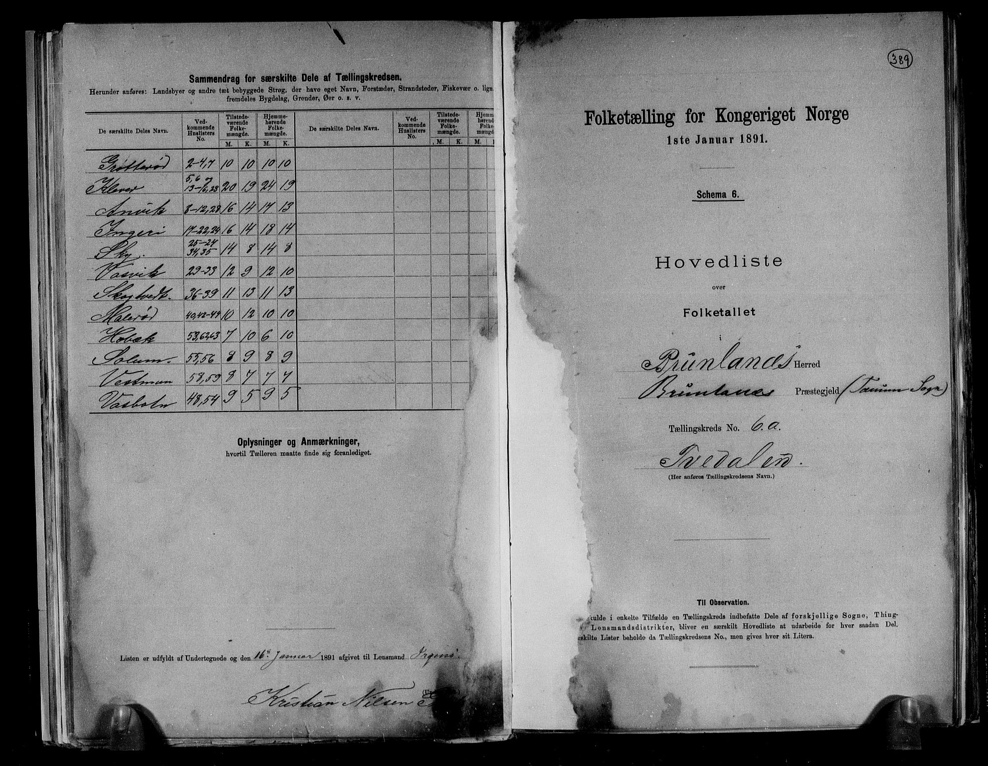 RA, 1891 census for 0726 Brunlanes, 1891, p. 18