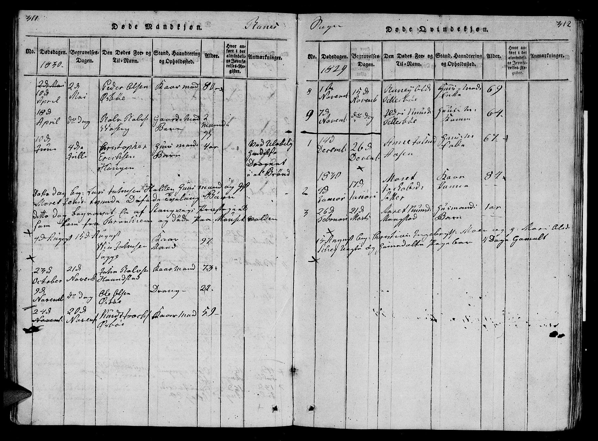 Ministerialprotokoller, klokkerbøker og fødselsregistre - Møre og Romsdal, AV/SAT-A-1454/595/L1050: Parish register (copy) no. 595C02, 1819-1834, p. 311-312