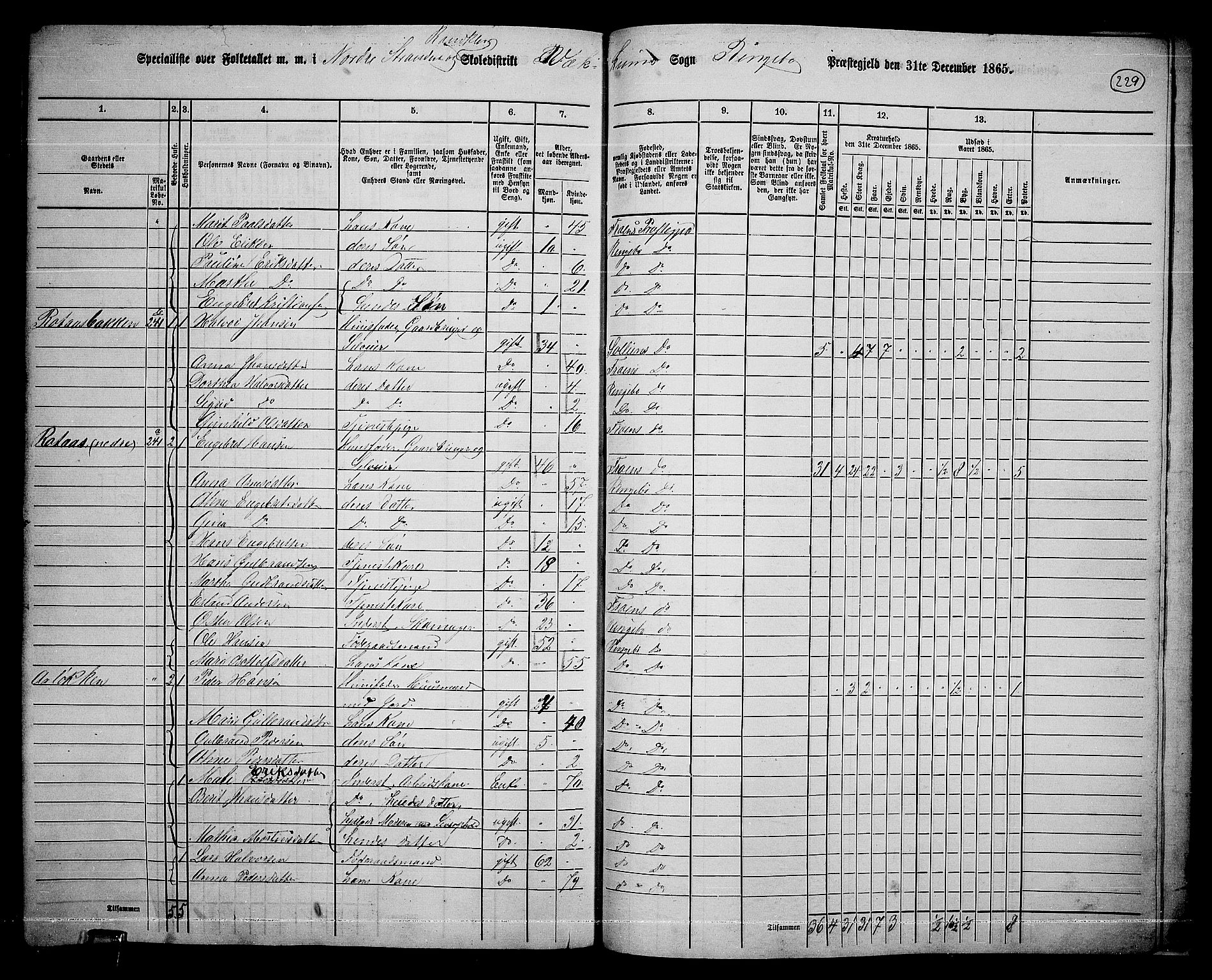 RA, 1865 census for Ringebu, 1865, p. 200