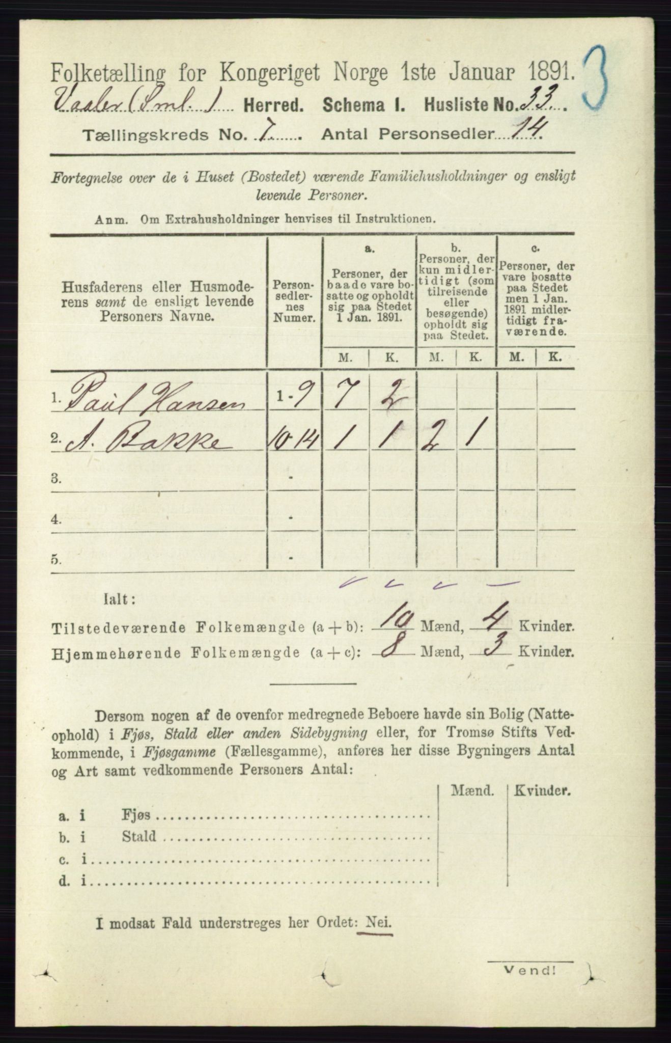RA, 1891 census for 0137 Våler, 1891, p. 2831