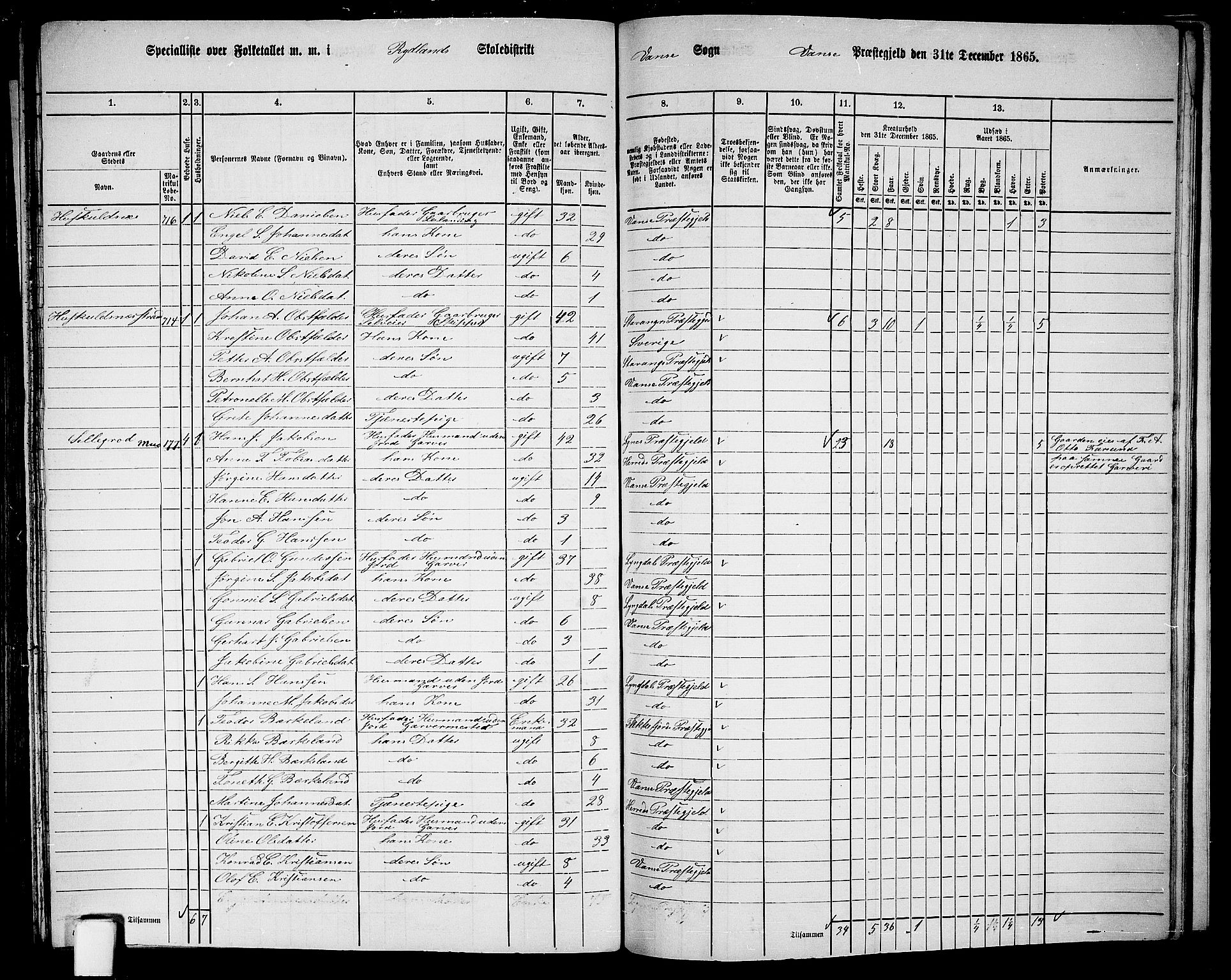 RA, 1865 census for Vanse/Vanse og Farsund, 1865, p. 245
