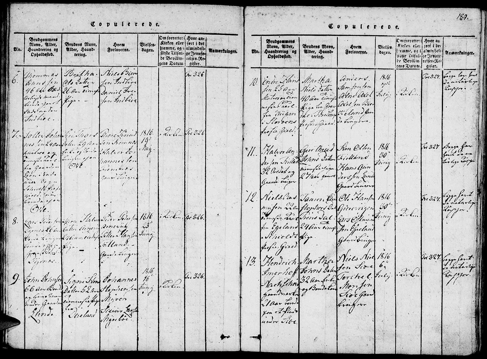 Fjelberg sokneprestembete, AV/SAB-A-75201/H/Haa: Parish register (official) no. A 4, 1816-1822, p. 189