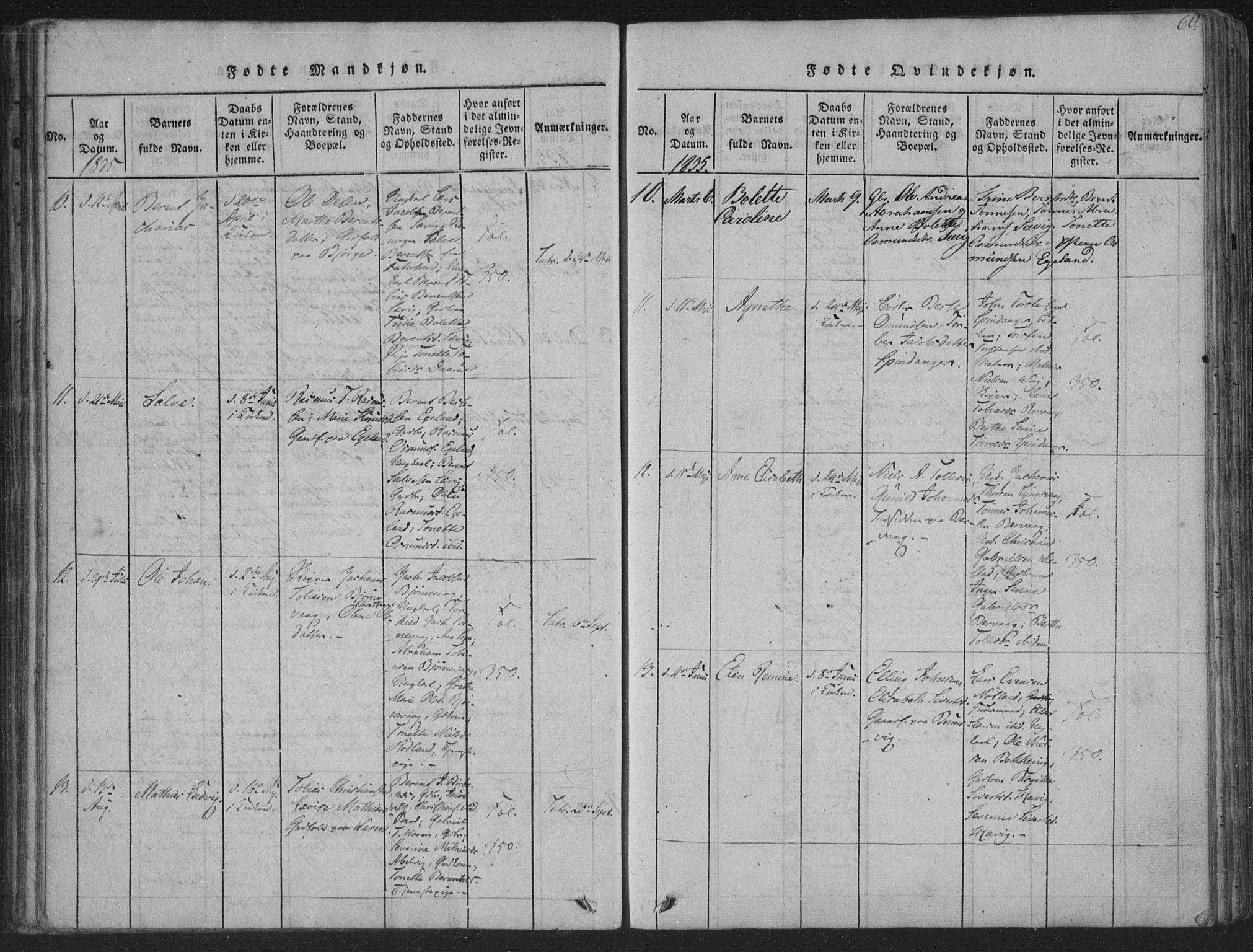 Herad sokneprestkontor, SAK/1111-0018/F/Fa/Fab/L0002: Parish register (official) no. A 2, 1816-1844, p. 60