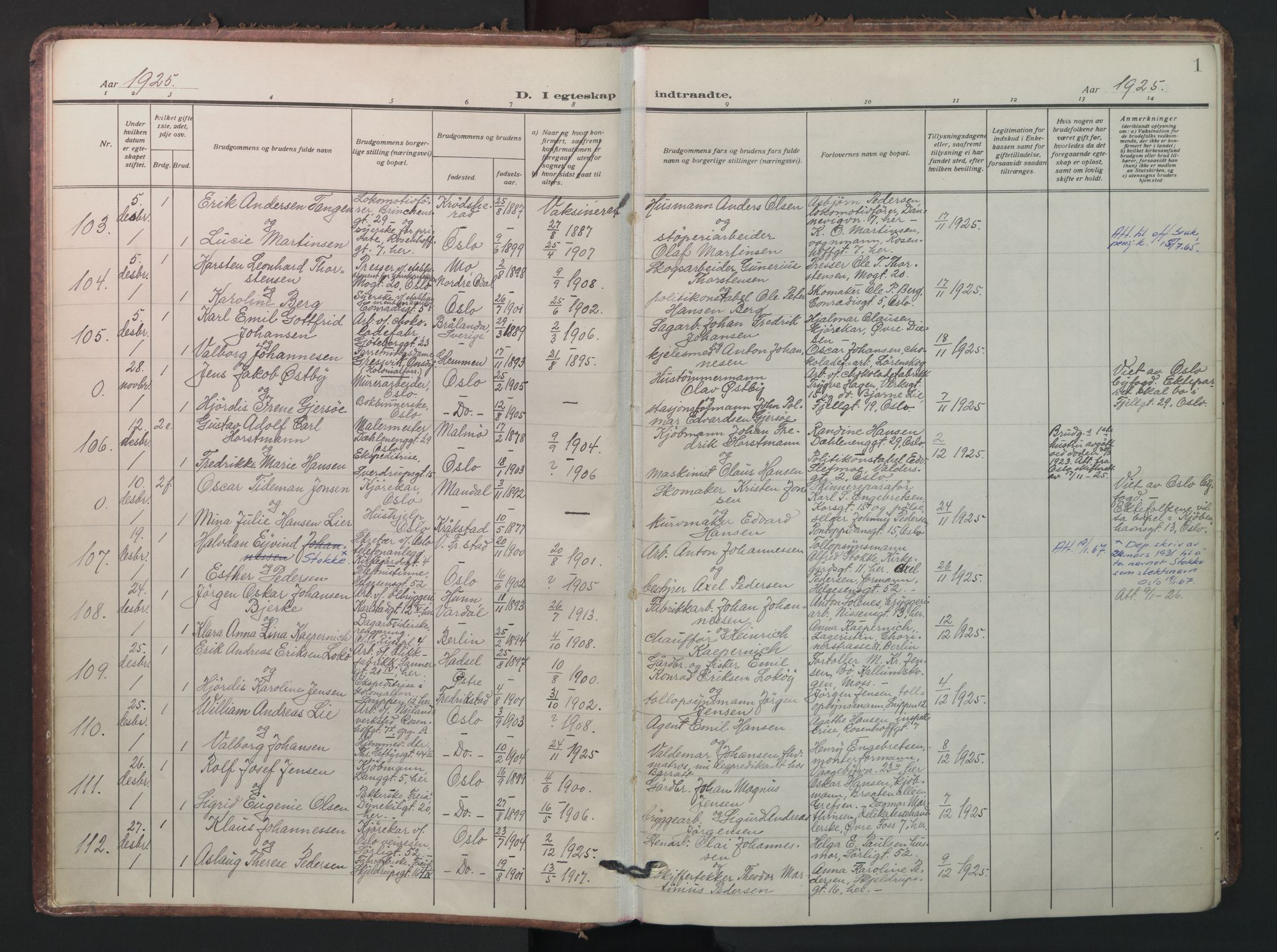 Petrus prestekontor Kirkebøker, AV/SAO-A-10872/F/Fa/L0016: Parish register (official) no. I 16, 1925-1936, p. 1