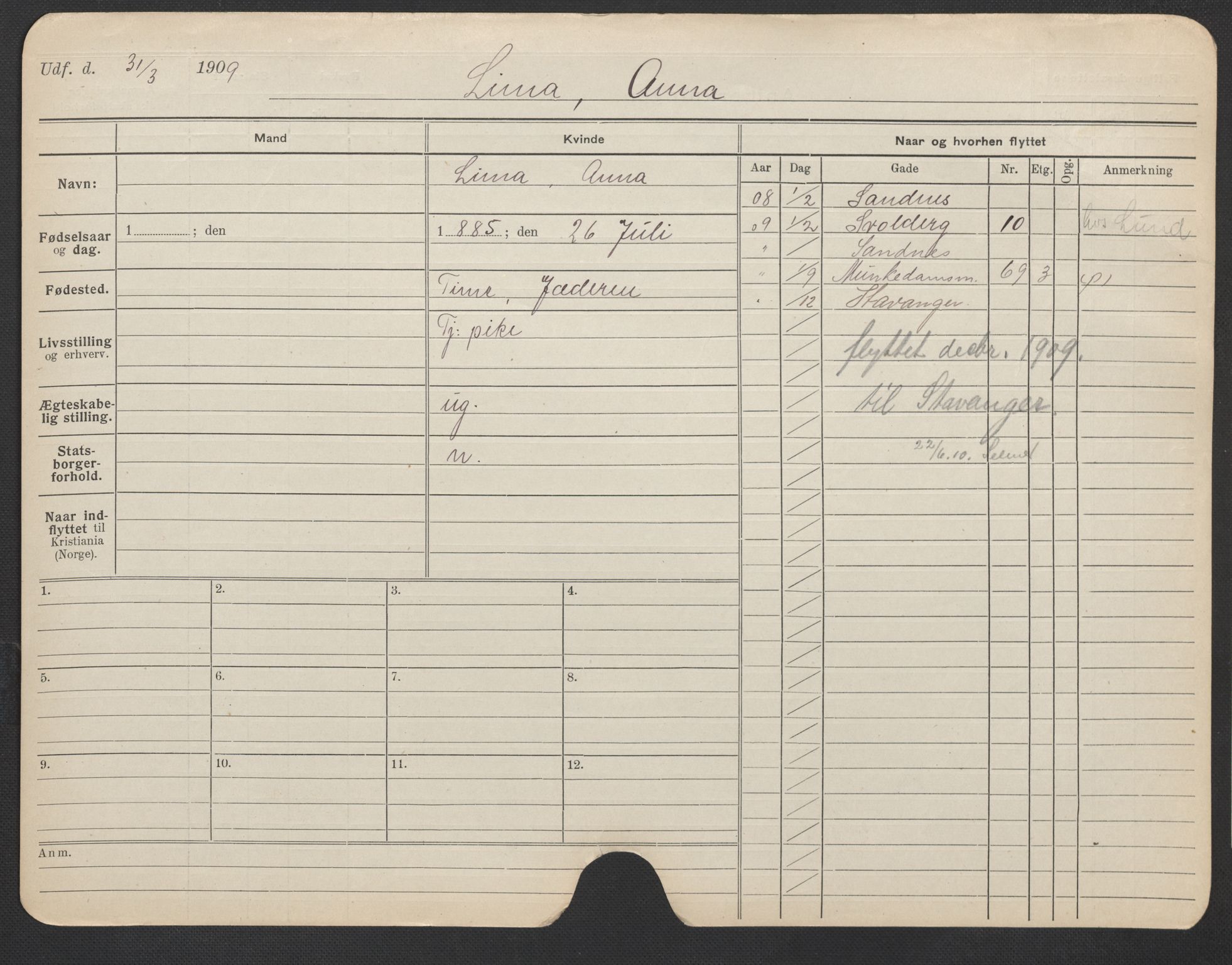 Oslo folkeregister, Registerkort, AV/SAO-A-11715/F/Fa/Fac/L0020: Kvinner, 1906-1914, p. 125a