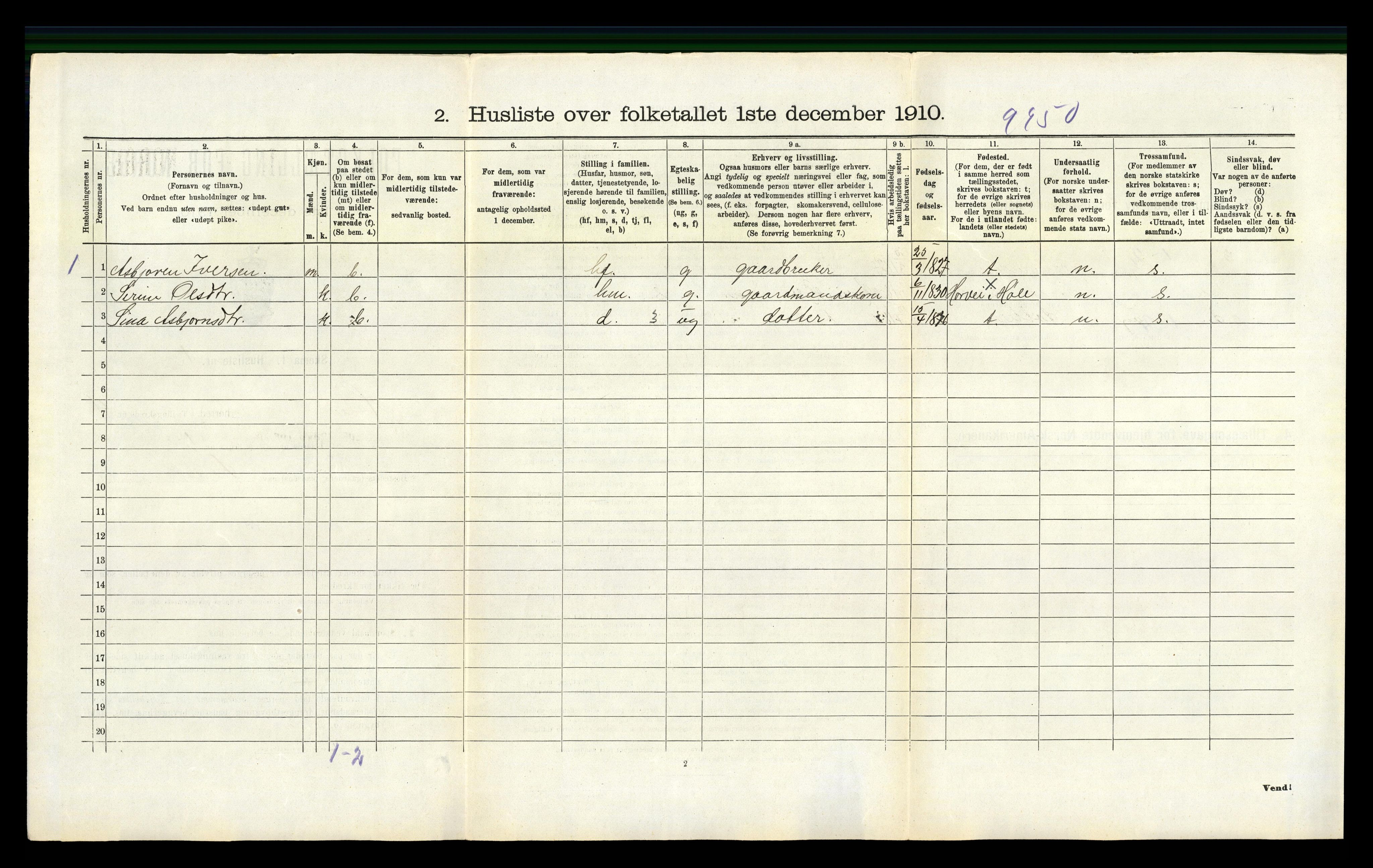 RA, 1910 census for Høle, 1910, p. 243