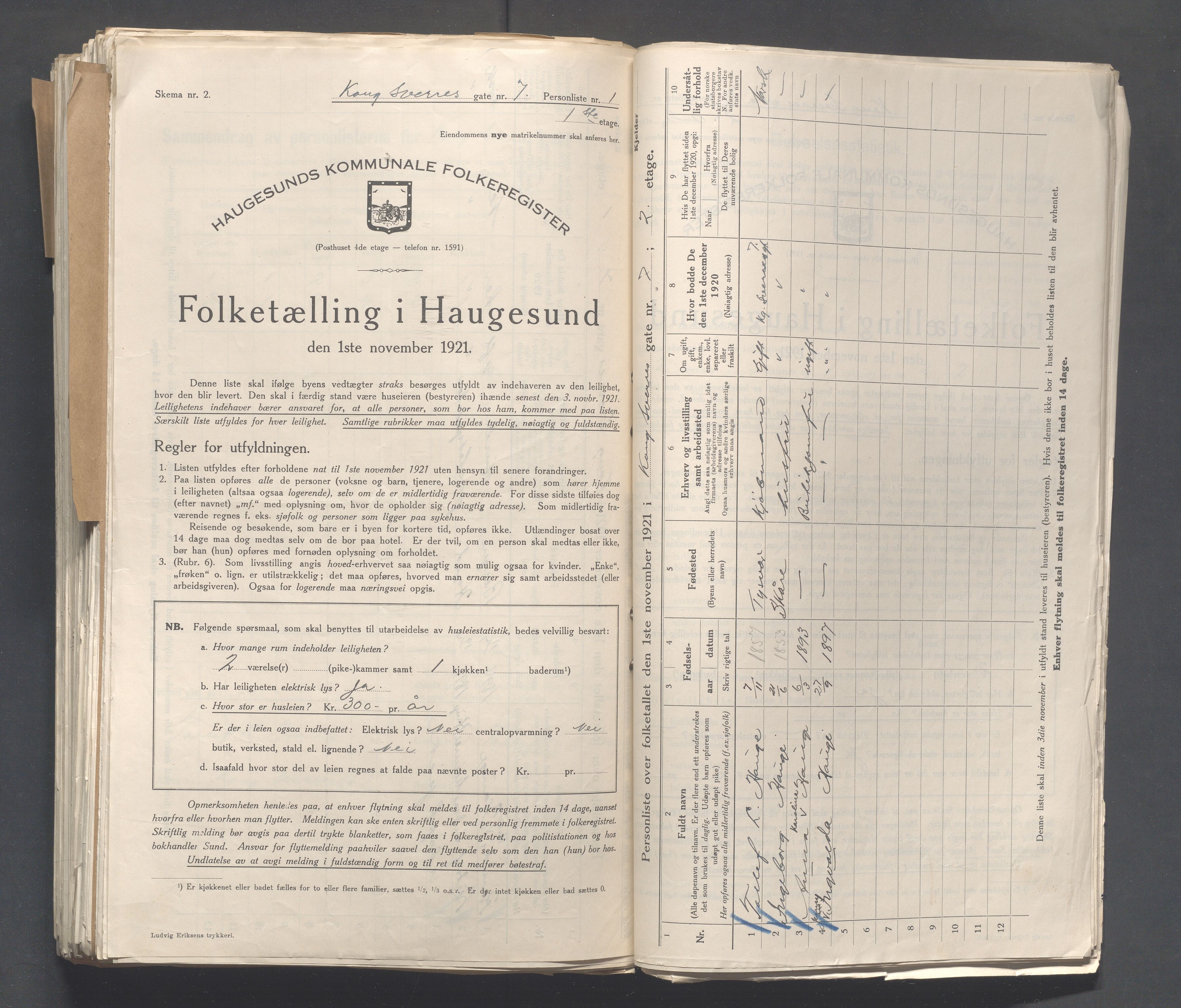 IKAR, Local census 1.11.1921 for Haugesund, 1921, p. 2975