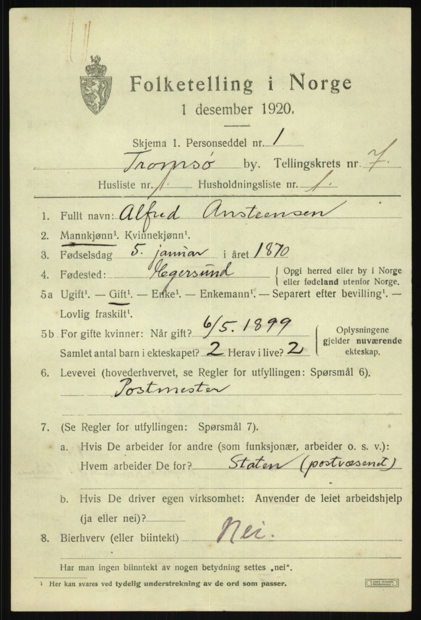 SATØ, 1920 census for Tromsø, 1920, p. 15871