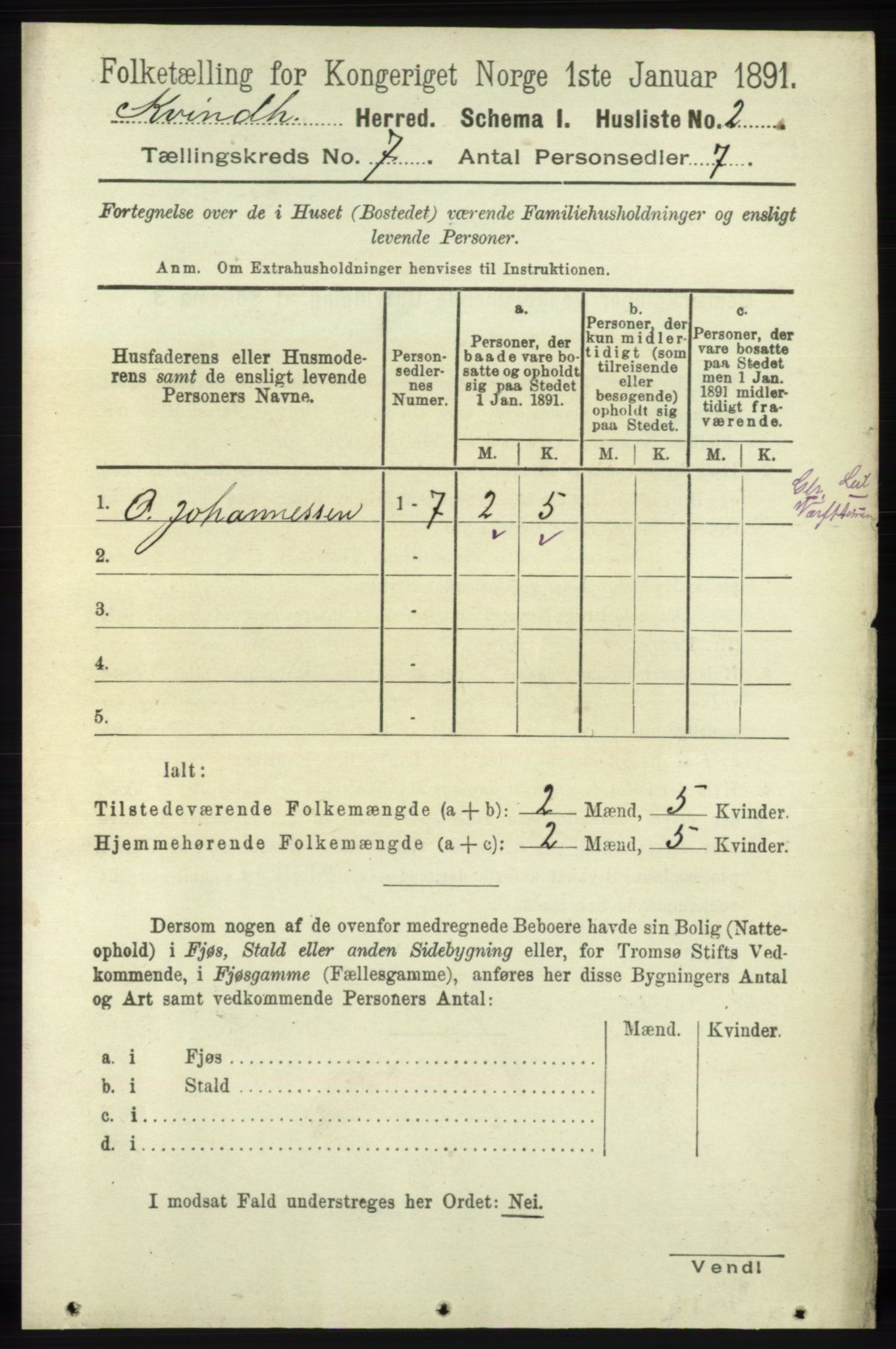 RA, 1891 census for 1224 Kvinnherad, 1891, p. 2377