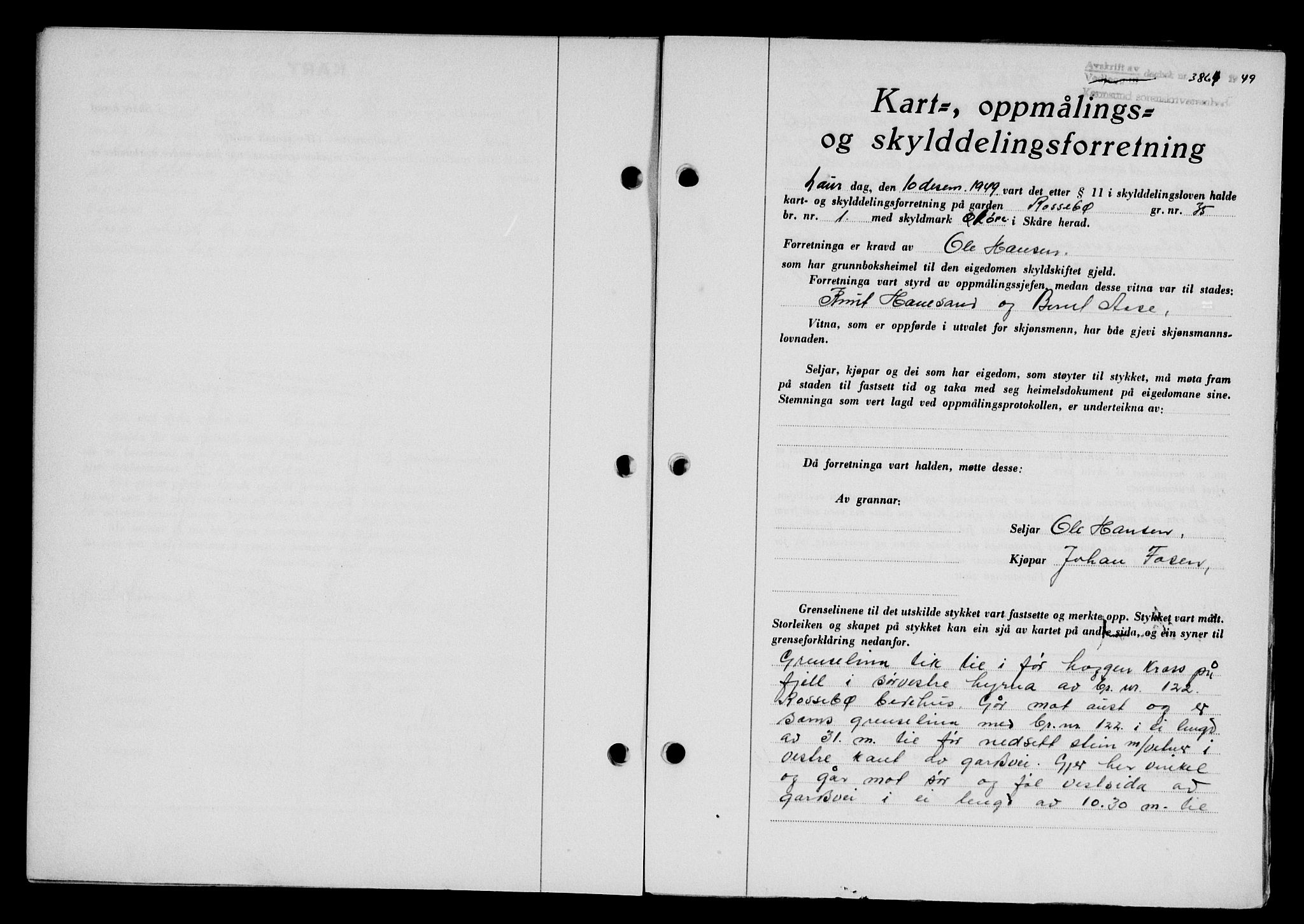 Karmsund sorenskriveri, AV/SAST-A-100311/01/II/IIB/L0098: Mortgage book no. 78A, 1949-1950, Diary no: : 3864/1949