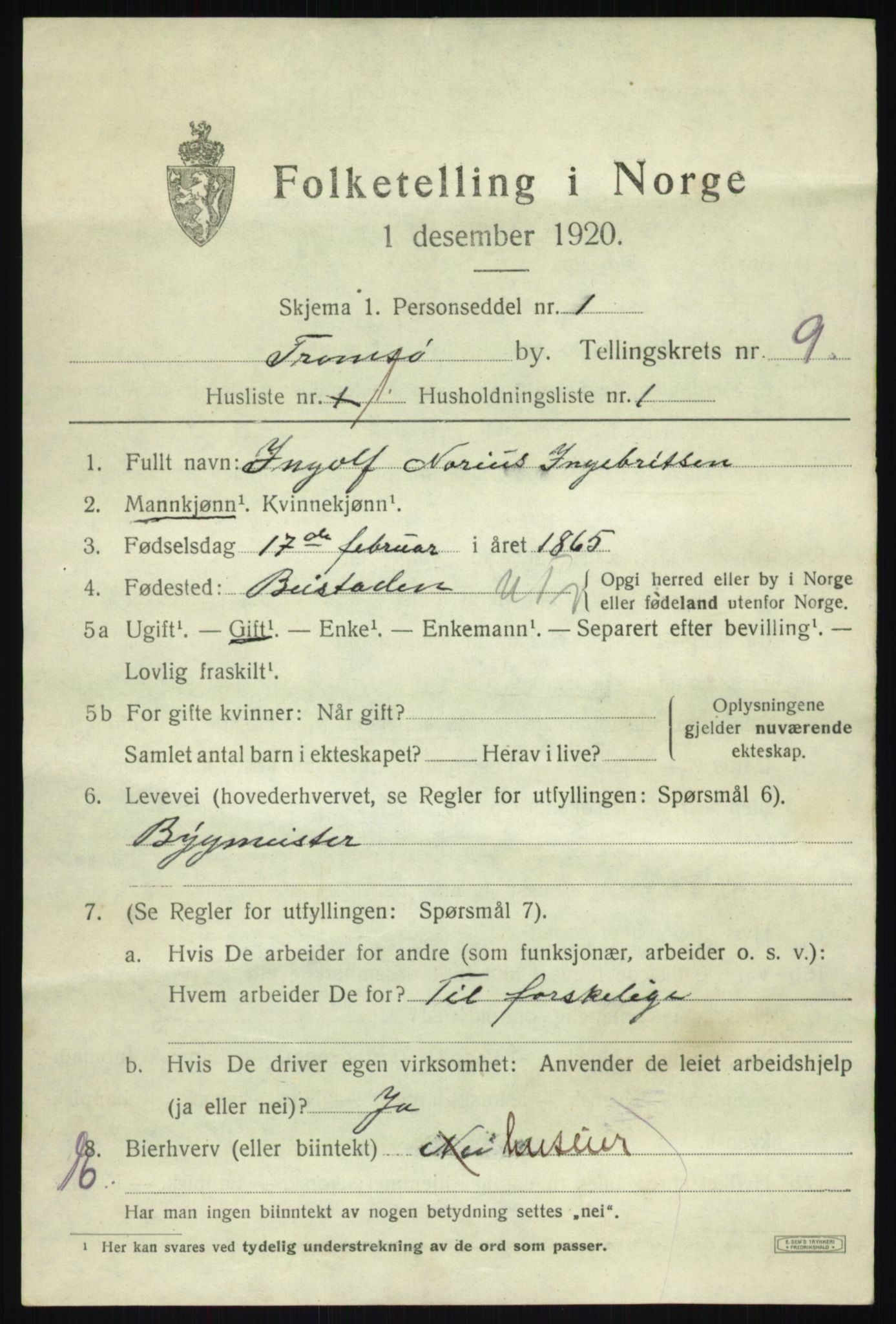 SATØ, 1920 census for Tromsø, 1920, p. 18697