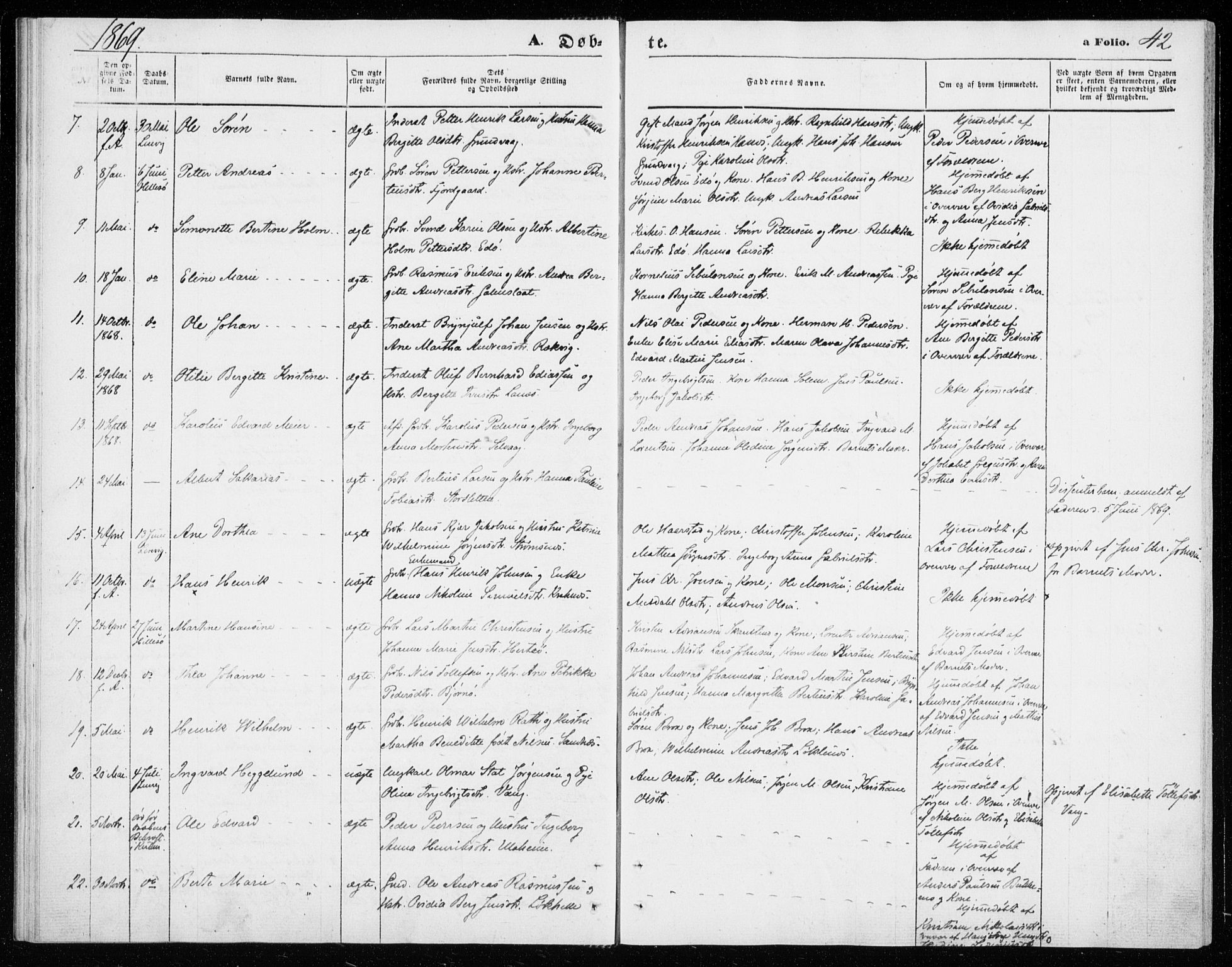 Lenvik sokneprestembete, SATØ/S-1310/H/Ha/Haa/L0009kirke: Parish register (official) no. 9, 1866-1873, p. 42
