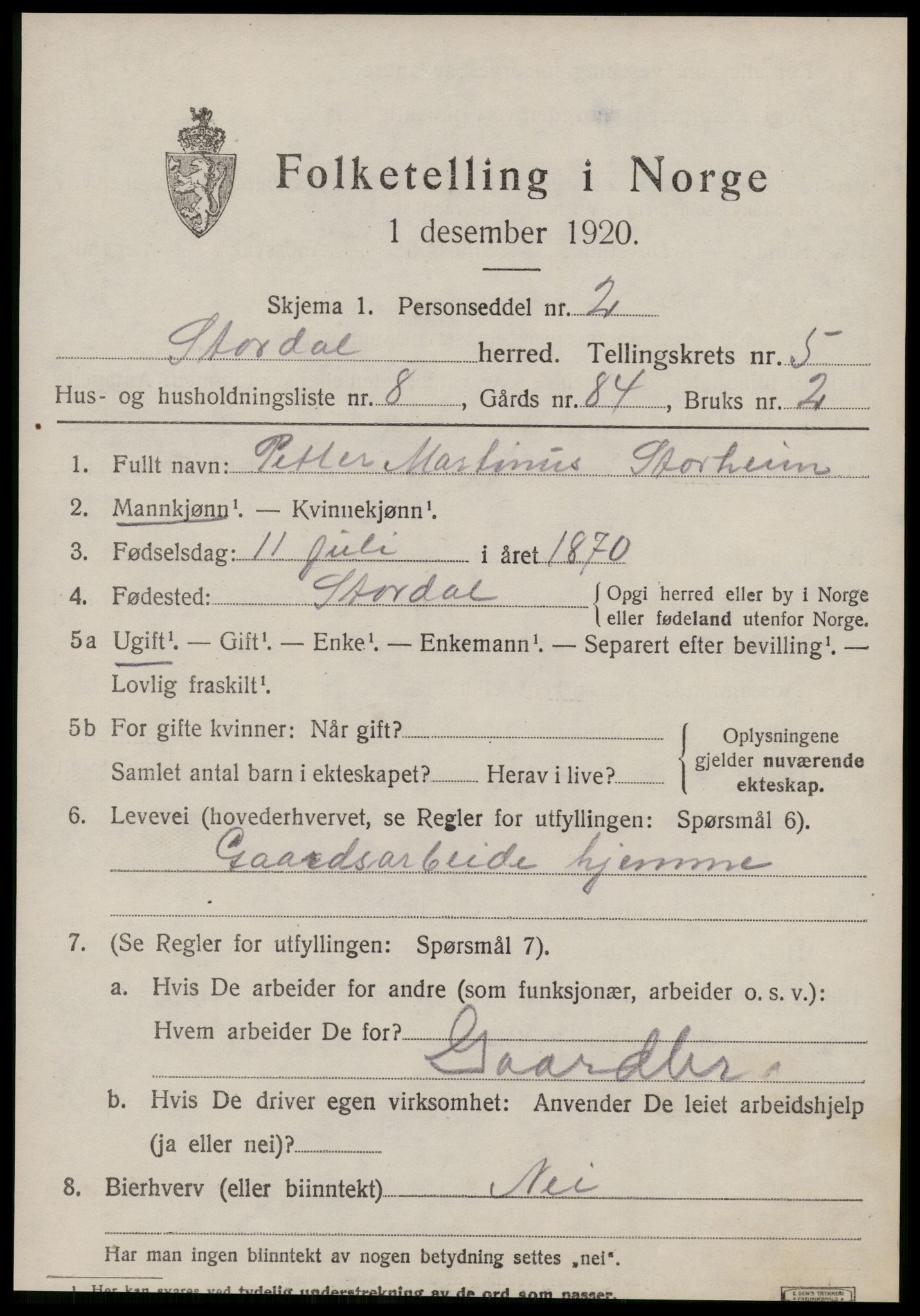 SAT, 1920 census for Stordal, 1920, p. 1630