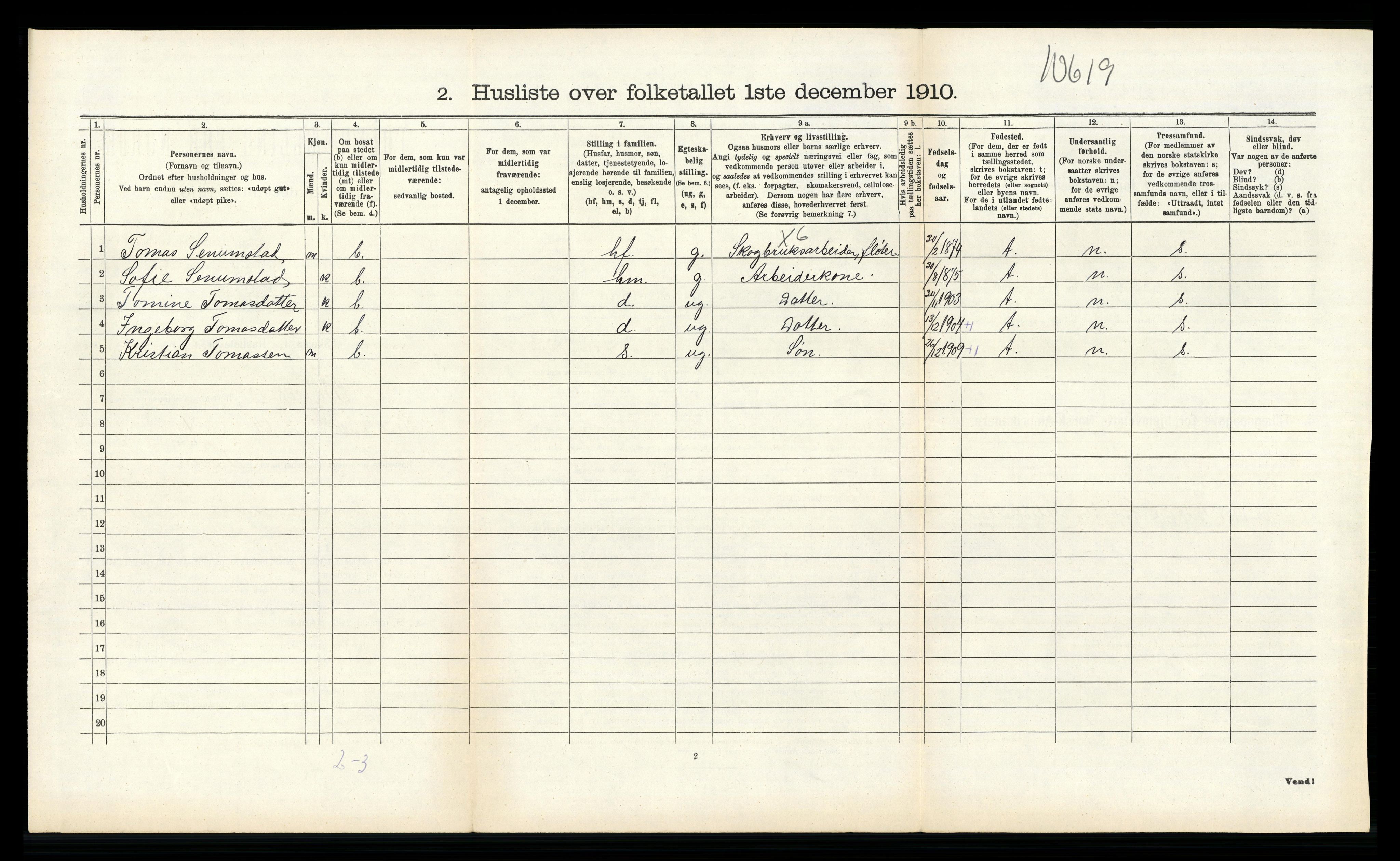 RA, 1910 census for Birkenes, 1910, p. 677