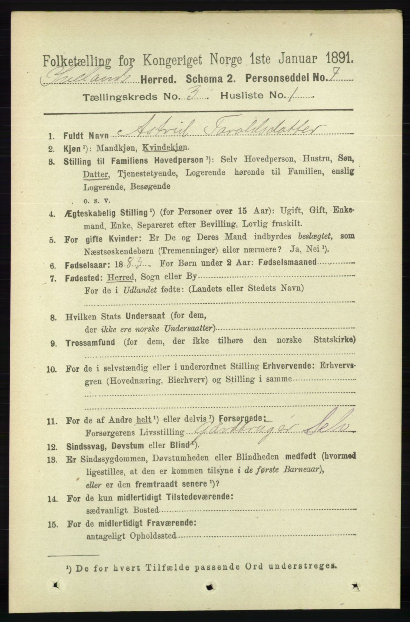 RA, 1891 census for 0935 Iveland, 1891, p. 735