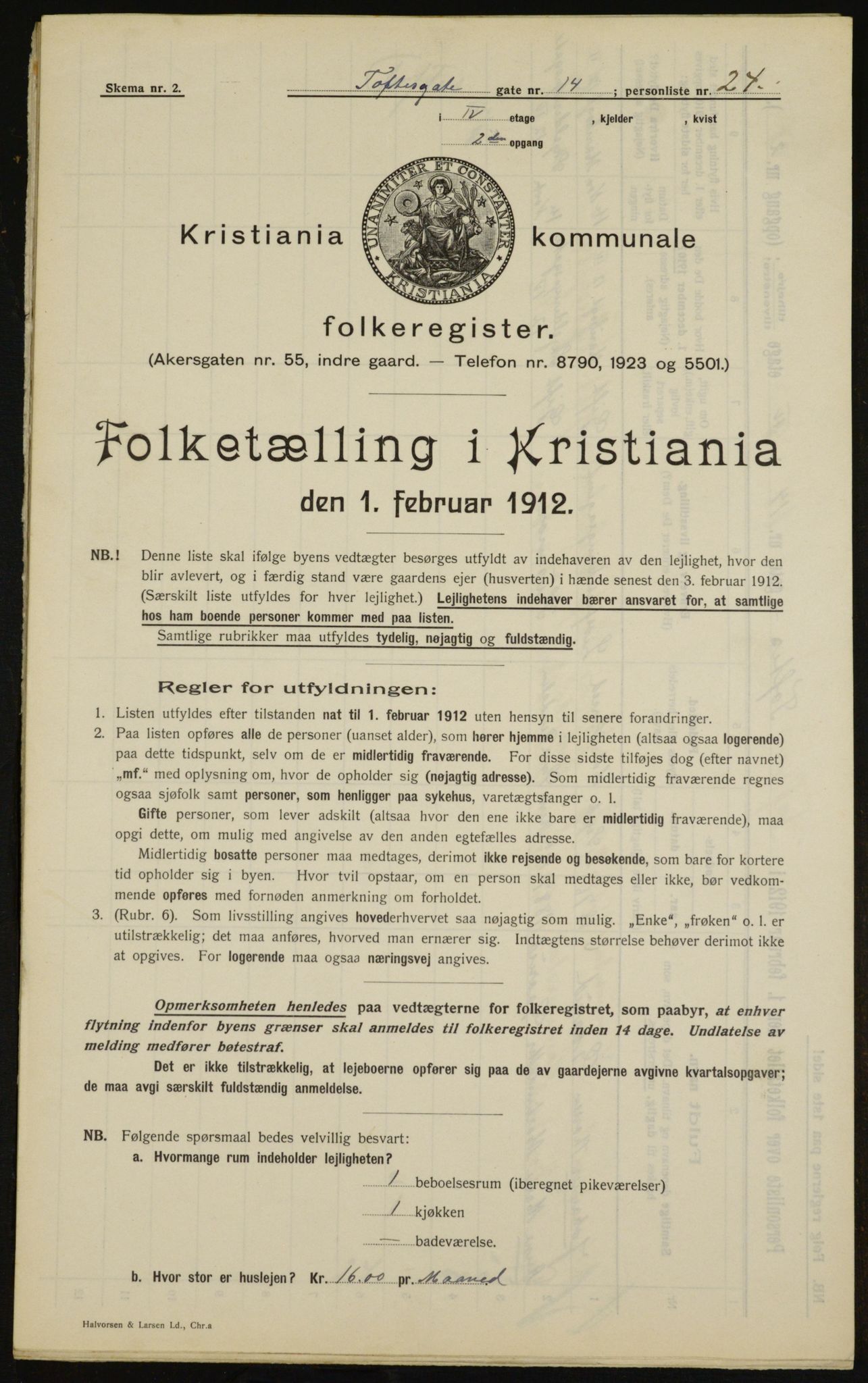 OBA, Municipal Census 1912 for Kristiania, 1912, p. 111517
